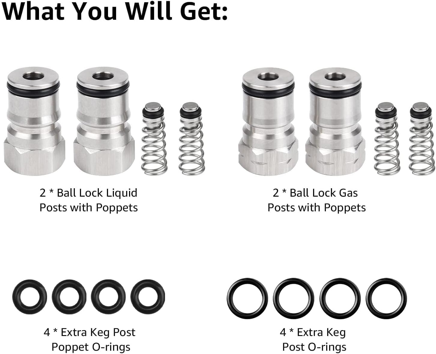 2 Packs Ball Lock Keg Posts for Cornelius Keg Stainless Corny Keg Post 19/32-18 Female Thread Gas Post Keg Liquid Post Replacement O-Rings Ball Lock Keg Fittings (Post & Poppet &Spring) - Image 3