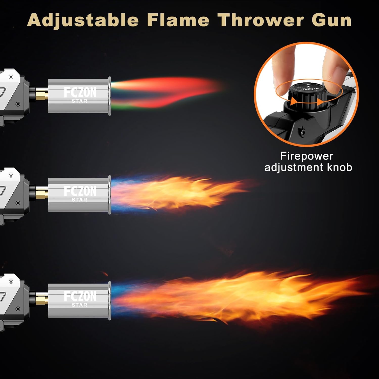 FCZON Flame Thrower Gun, Detachable Cooking Propane Torch Gun with Adjustable Flame, Powerful Blow Torch for BBQ, Searing Steak, Welding, Camping((Propane Tank Not Included) - Image 2