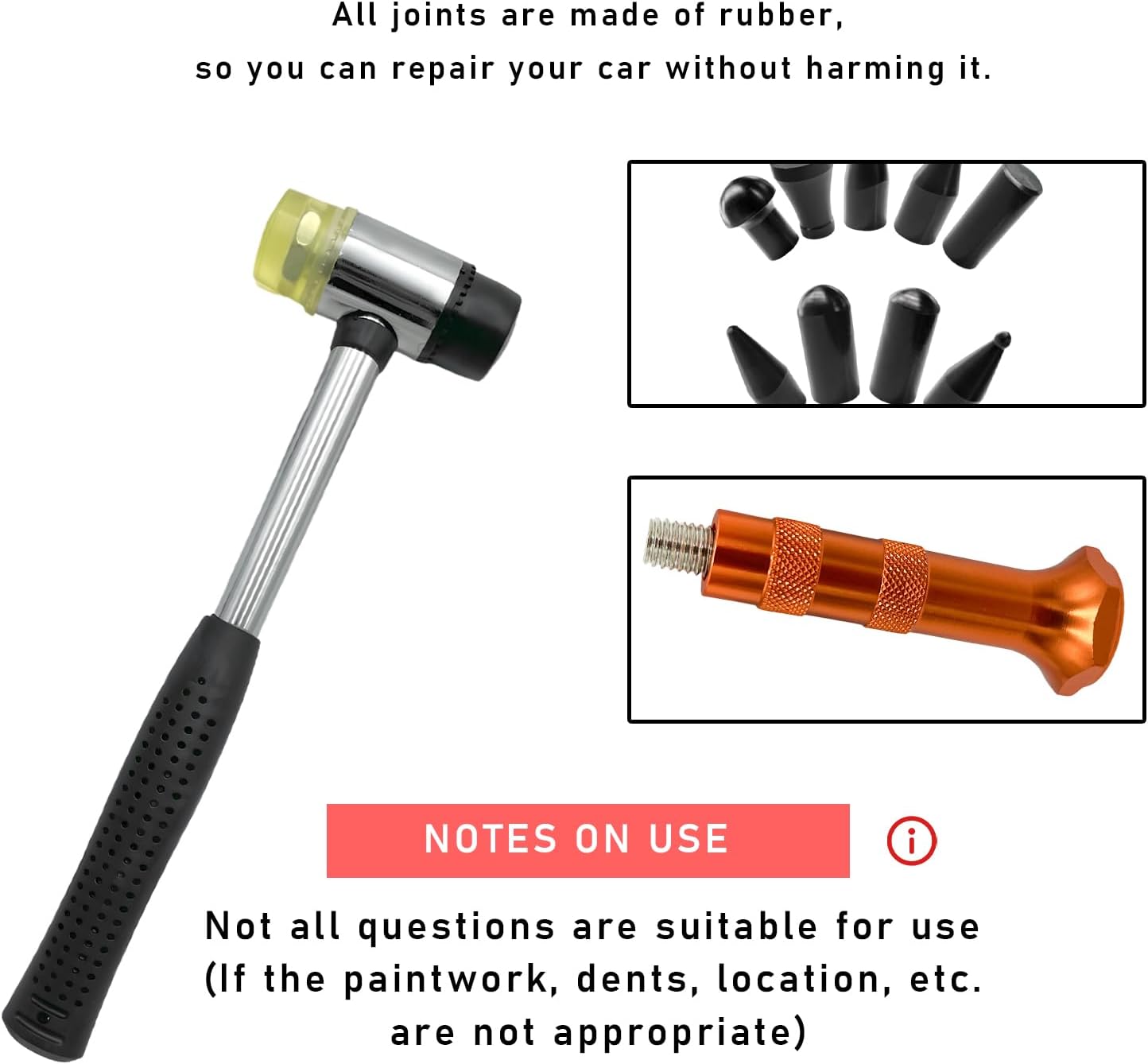 Yourkar 10 PCS Dent Repair Tool Kit, Paintless Dent Repair Tools for Auto Body DIY Dent Fix, Car Dent Repair Tool Kits Inclued Rubber Hammer and 9 PCS Heads Tap Down Tools - Image 6