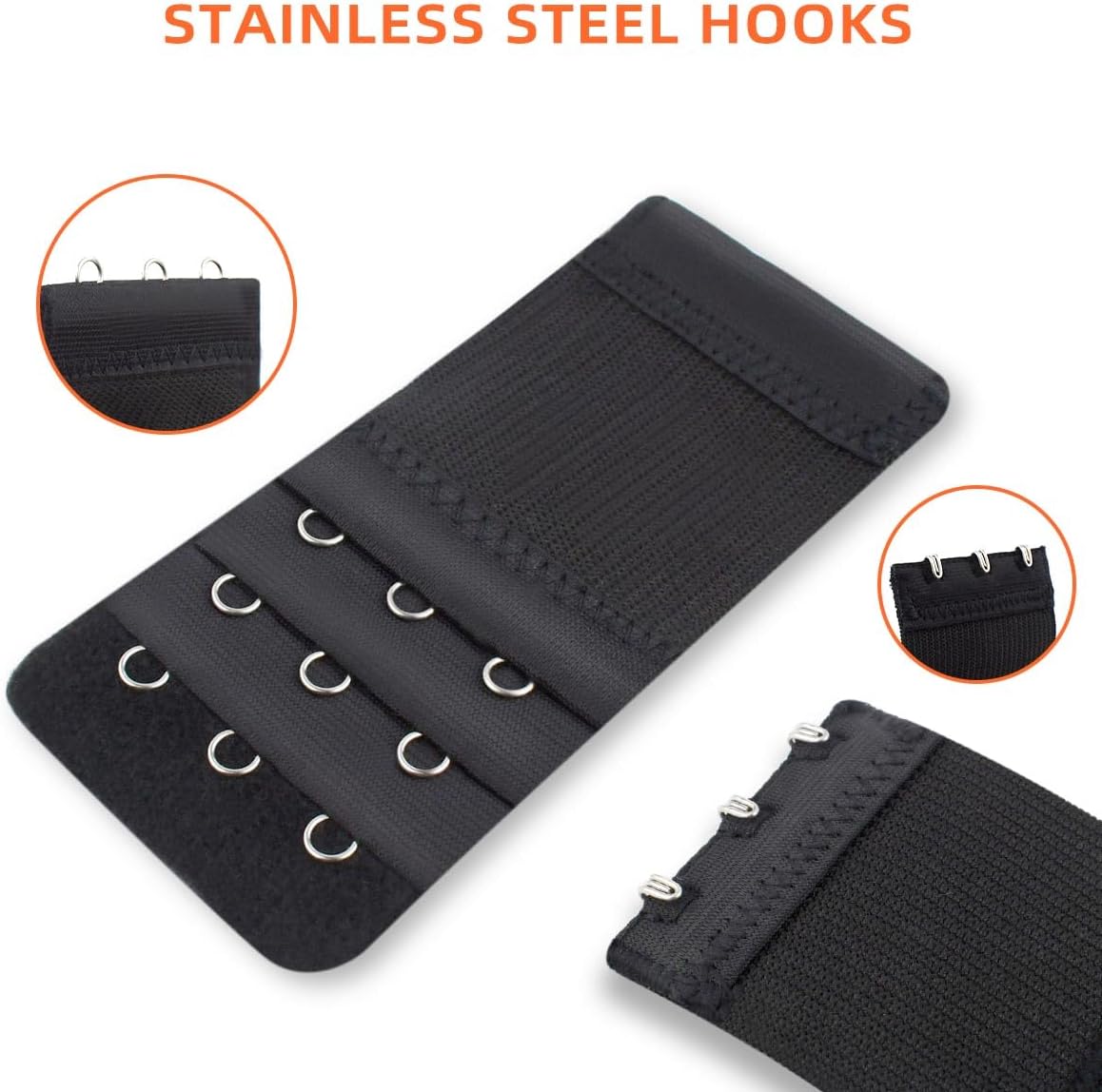 6 Pieces Bra Extenders 3 Hooks 3 Hook Women's Elastic Bra Extender Stretchy Bra Extension Strap Soft & Comfortable 3 Rows Bra Band Extender for Women Black White Skin Color Bra Extensions (3 Colors) - Image 4