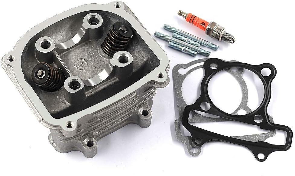 Trkimal GY6 150cc Cylinder Head Assembly Valves(57.4mm) for 157QMJ Engine Scooter Moped ATV Go Kart Quad (Non EGR Type) Together with Gaskets, Spark Plug and 4 Studs