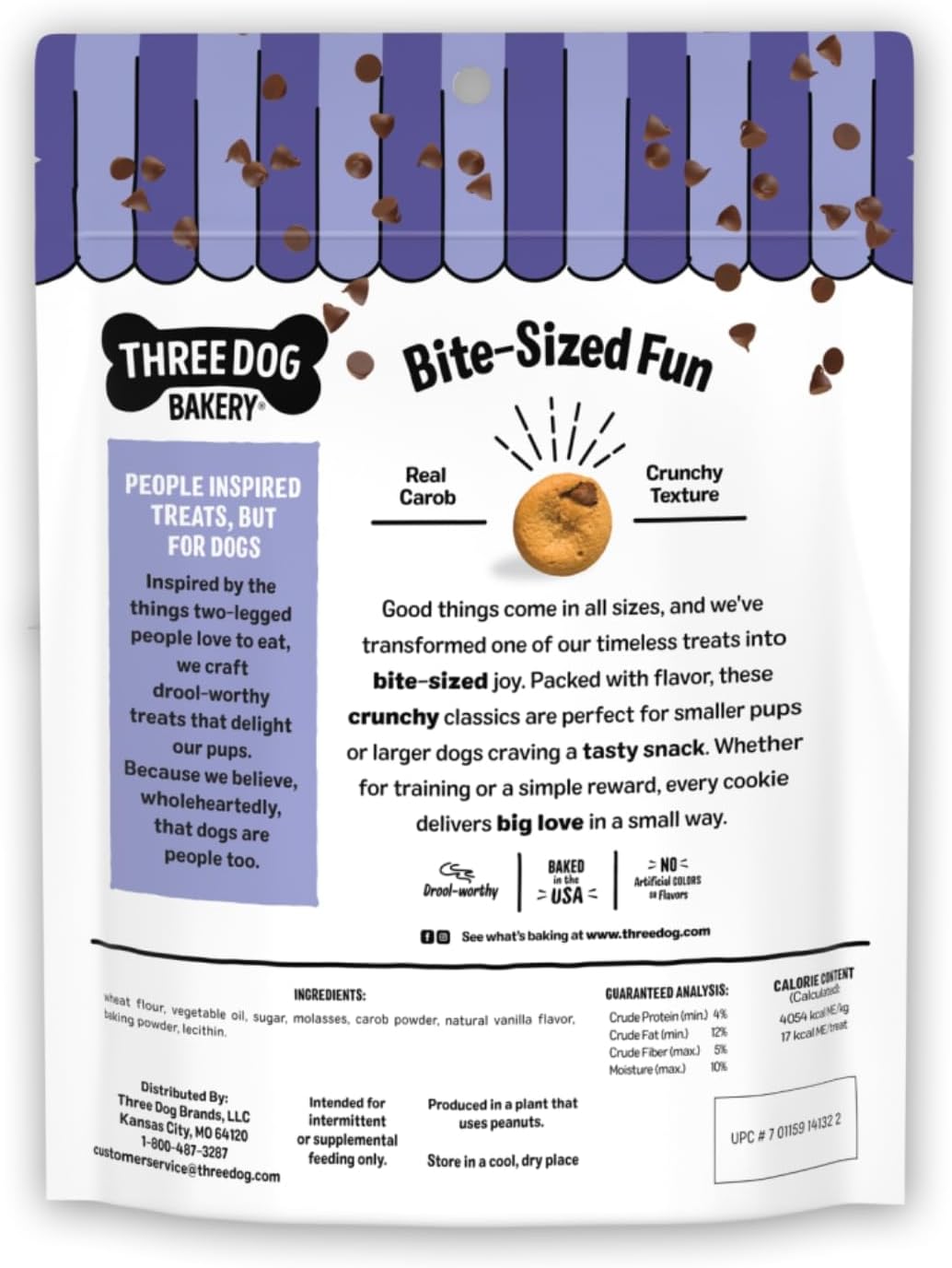 Three Dog Bakery Mini Carob Chip Cookies for Dogs, Crunchy Dog Treats with Real Ingredients, 8 oz - Image 2