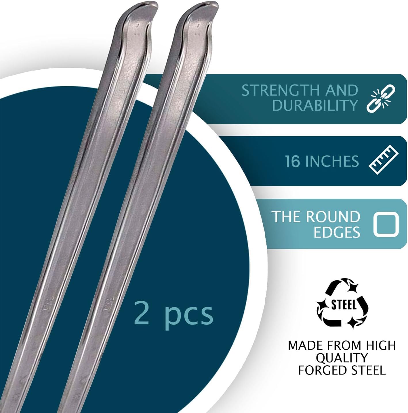 2pc 16" Tire Iron Set Motorcycle Tire Spoons Levers Dirt Bike Tire Changer Spoons Dirtbike Tire Changing Tools Remover Heavy Duty Steel Tire Removal Tool Spoon for Scooter Bicycle Mower (16 inch) - Image 3