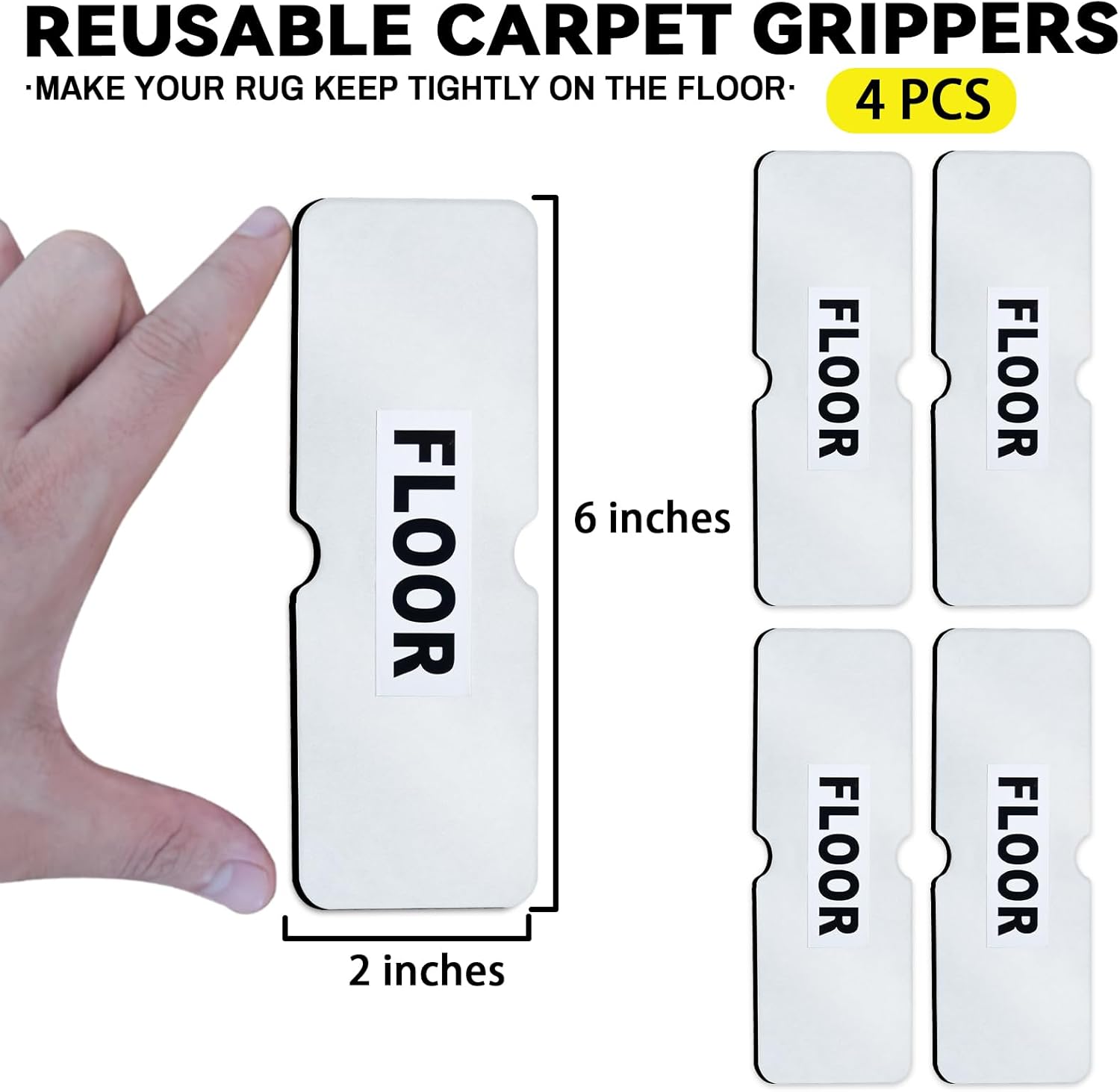 Rug Non Slip Grippers, Reusable Rug Tape, No Damaging for Hardwood Floors and Tiles, Carpet Grippers Stickers Pads for Area Rugs Corners Flat, 4Pcs - Image 2
