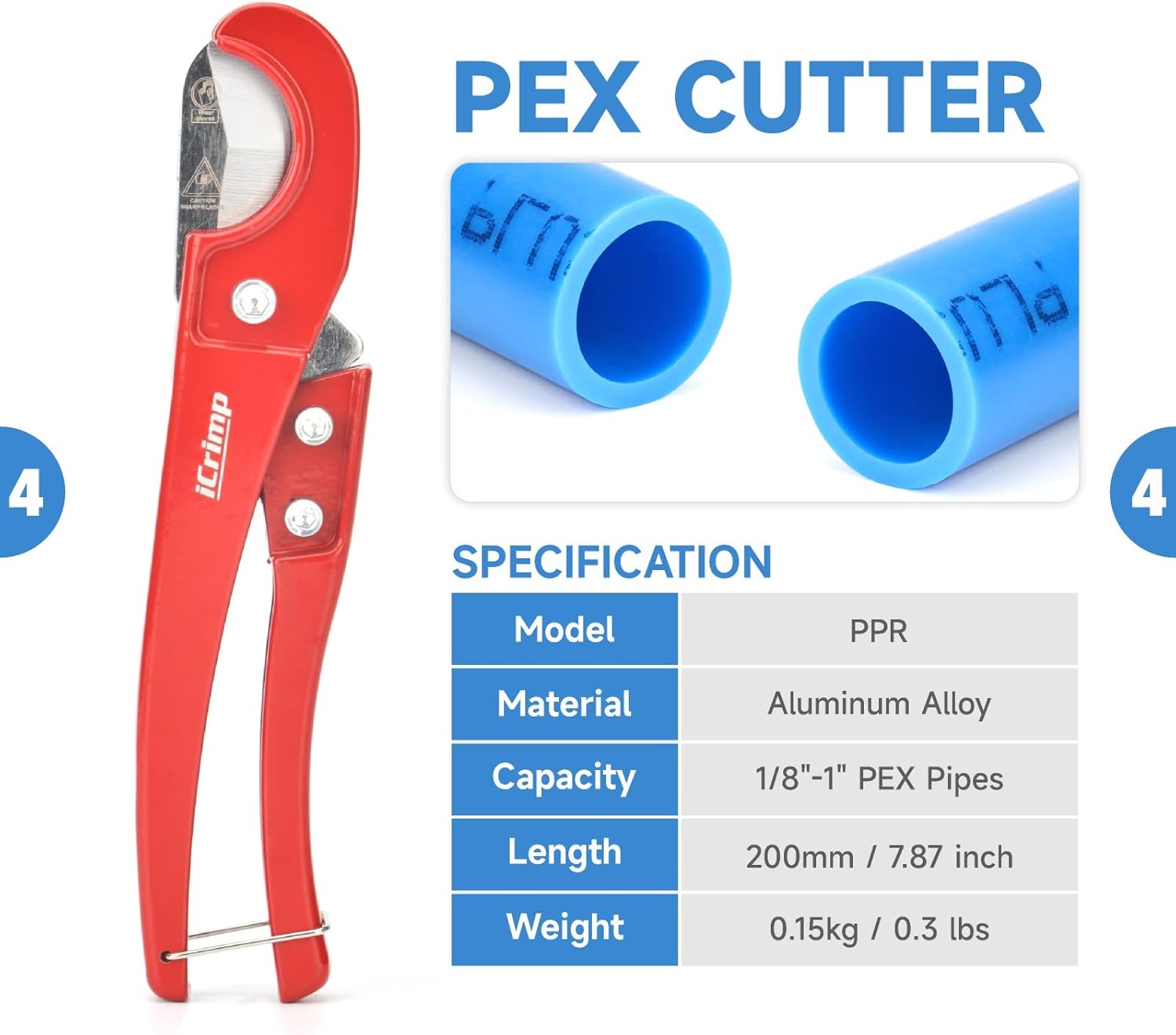 iCrimp IWS-1807CN PEX Crimping Tool Kit with PEX Crimpers, PEX Tubing Cutter, Copper Ring Removal Tool for 1/2’’ & 3/4’’ Copper Crimp Rings, Meets ASTM F1807 Standard - Image 5