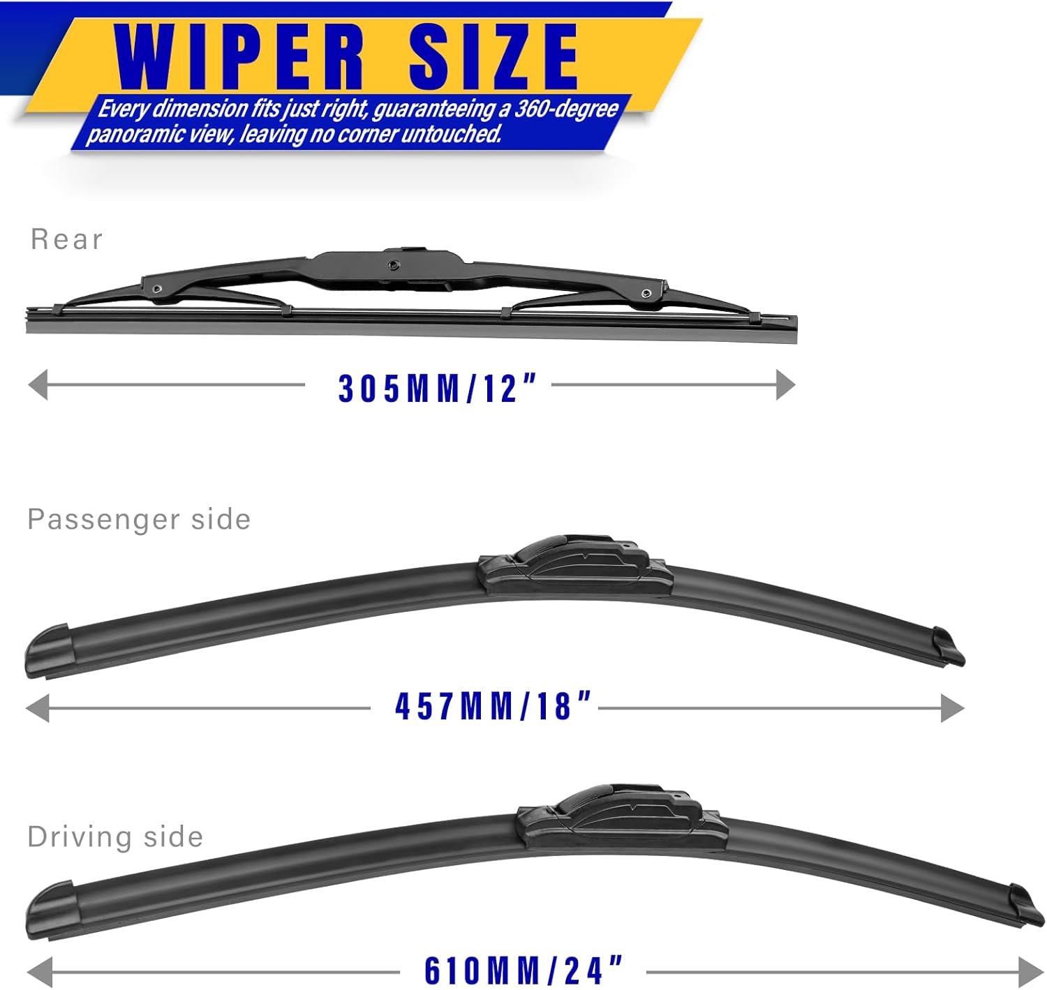 3 wipers Replacement for 2016-2020 Buick Envision, Windshield Wiper Blades Original Equipment Replacement - 24"/18"/12" (Set of 3) U/J HOOK - Image 2
