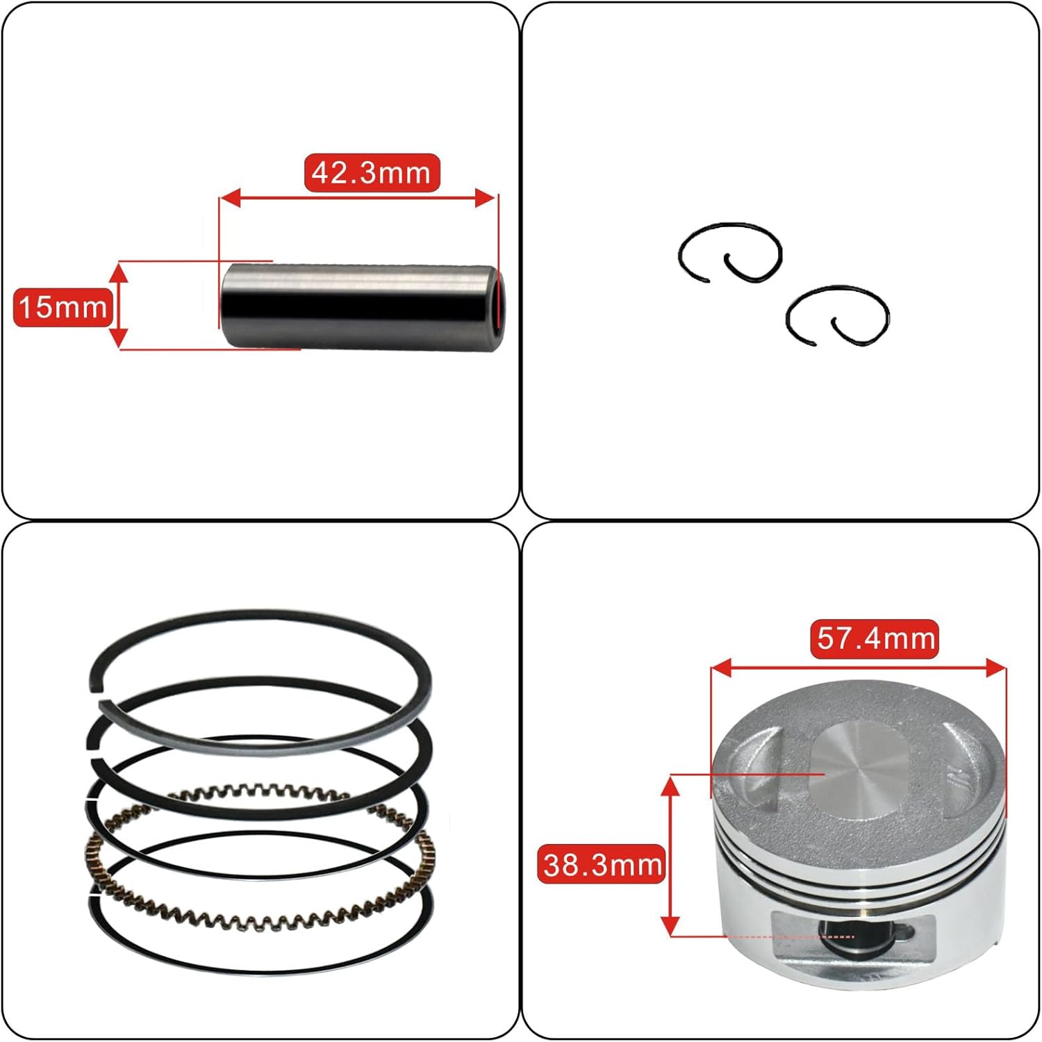 Tupo GY6150-57.4 Cylinder Kit For 125cc 150cc Jonway Jmstar Roketa Sunl Tank Peace Taotao ATV Moped Go Kart That Equipped With GY6 4-Stroke 157QMJ 152QMI Engine (Non EGR Type), Top End Kit (Package D) - Image 4