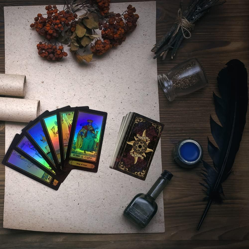 SUNHHX Tarot Cards Set, 78 Surface Laser Tarot Cards with English Instructions Book for Beginners (English Edition) - Image 3