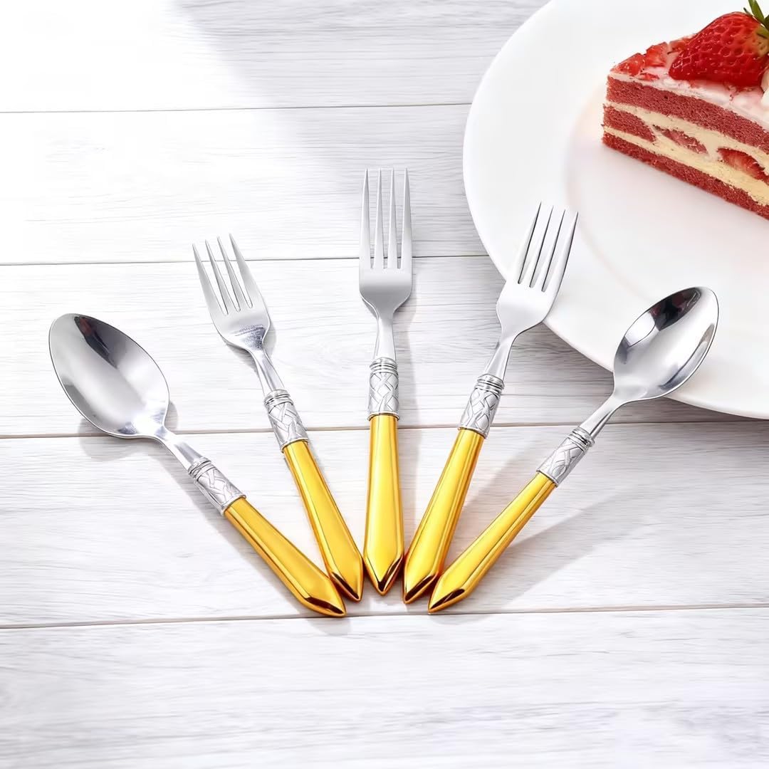 HiFind 20 Piece Silverware Set Service for 4, Flatware Set, Premium Stainless Steel Cutlery, Mirror Cutlery Utensil Set, Polished Include Fork Knife Spoon, Dishwasher Safe (Yellow, 20Piece for 4) - Image 5