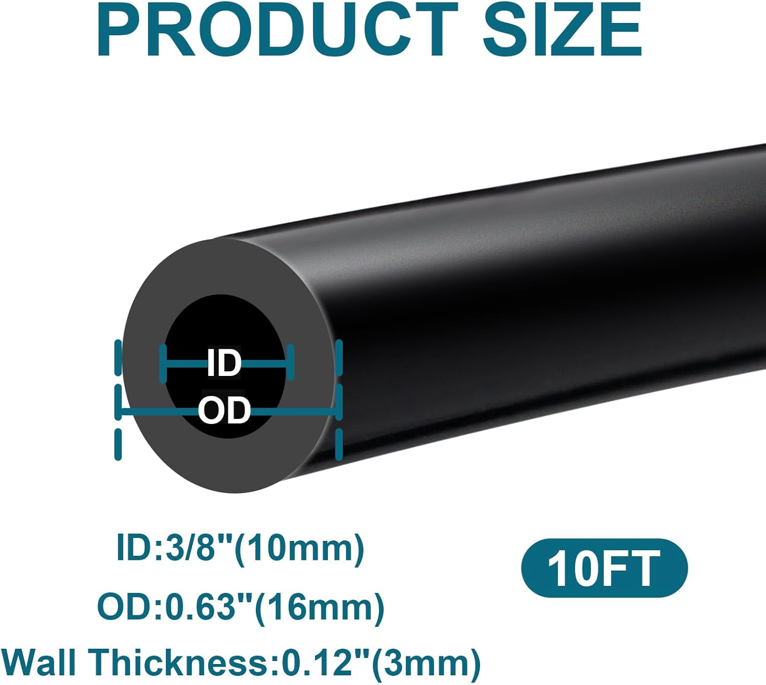 Vacuum Hose Automotive, 3/8""(10mm) ID Vacuum Hose, 10FT Vacuum Lines Automotive, 130PSI Max Pressure Silicone Vacuum Hose, Vacuum Tube Black., Va-10-10FT - Image 2