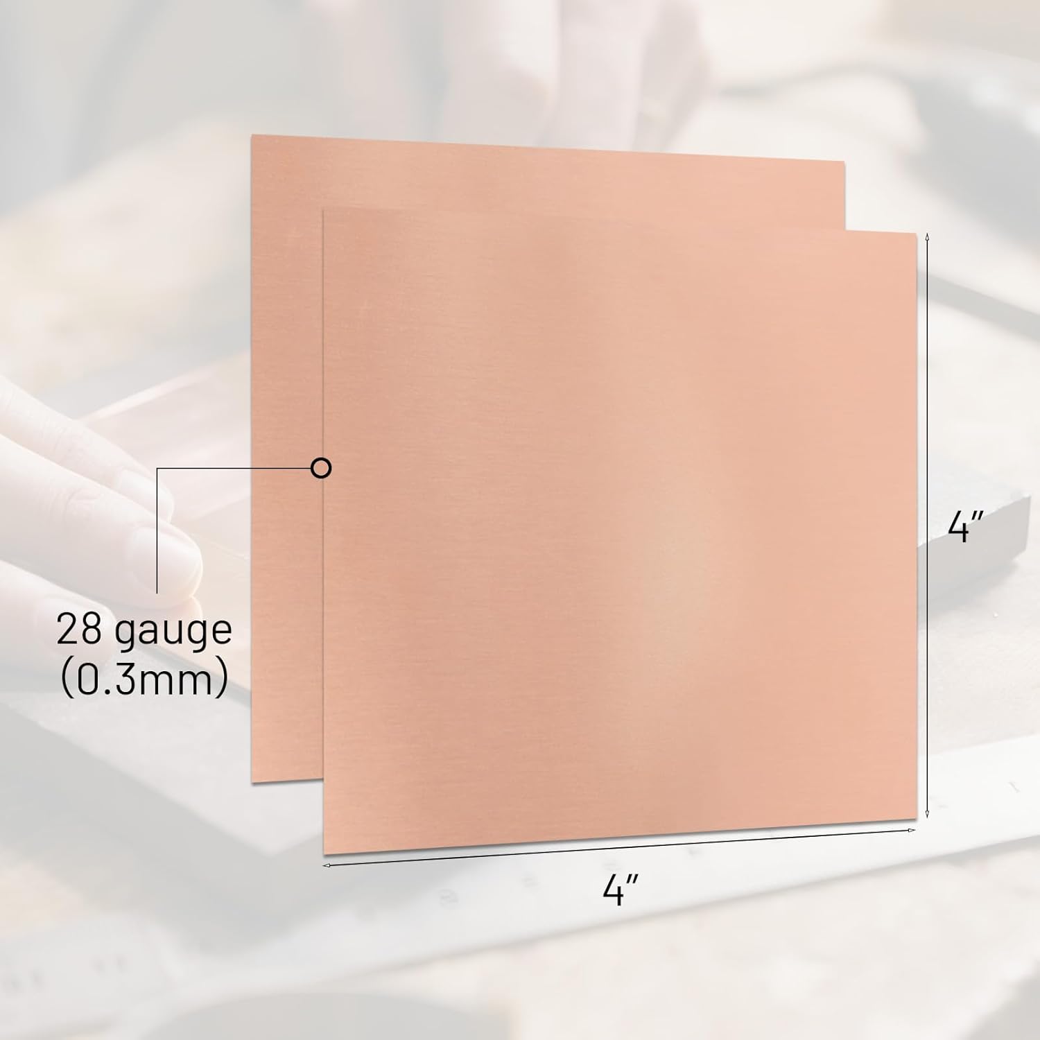 2 Pcs 99.9%+ Pure Copper Sheet, 6" x 6", 28 Gauge Thickness Copper Plates, 153 x 153 x 0.3mm, No Scratches, Film Attached - Image 2