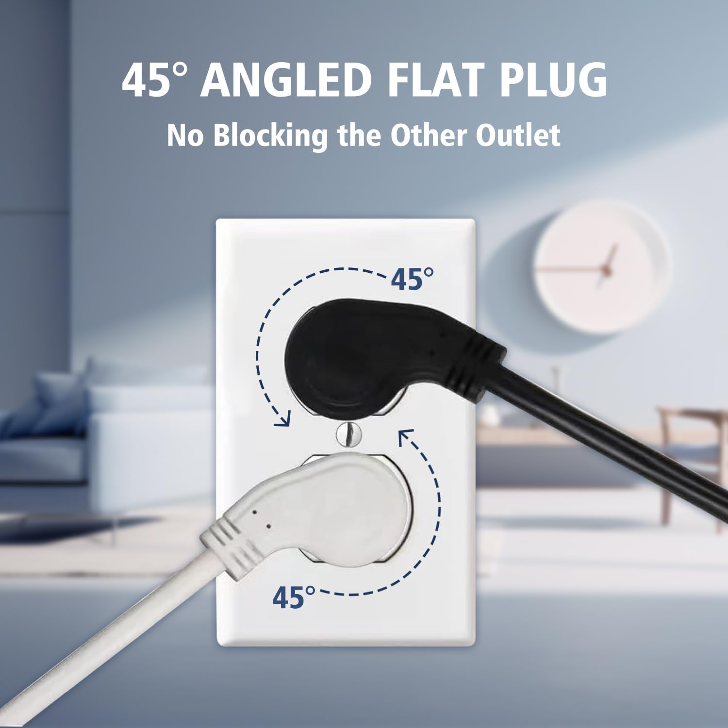 1875W Short Extension Cord,15A 16AWG Low Profile Flat Plug Heavy Duty Extension Cord Outlet Saver 3-Prong Grounded Power Cable (Black1 Feet) - Image 2