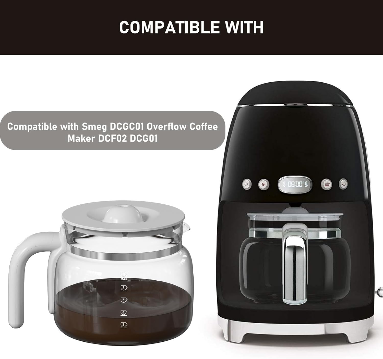 DCGC01 10-Cups Replacement Glass Carafe Pot Compatible with Smeg DCGC01 DCF02 DCG01 Overflow Coffee Maker - Image 3