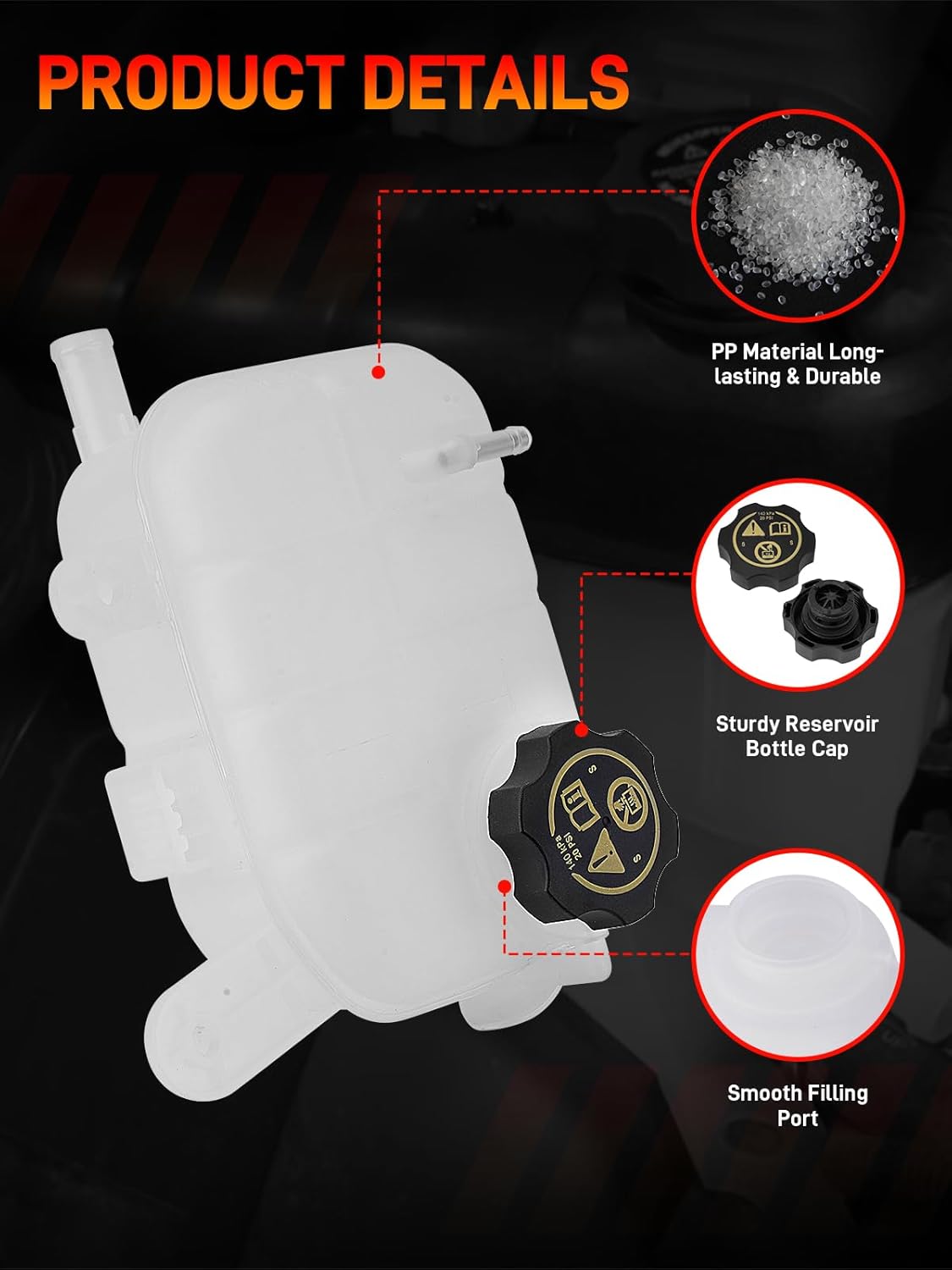 603-955 Engine Coolant Reservoir Tank with Cap, Radiator Overflow Tank Compatible with Buick Encore 1.4L, Chevy Trax 1.4L 1.8L Replaces# 95269001, 95201979 - Image 4