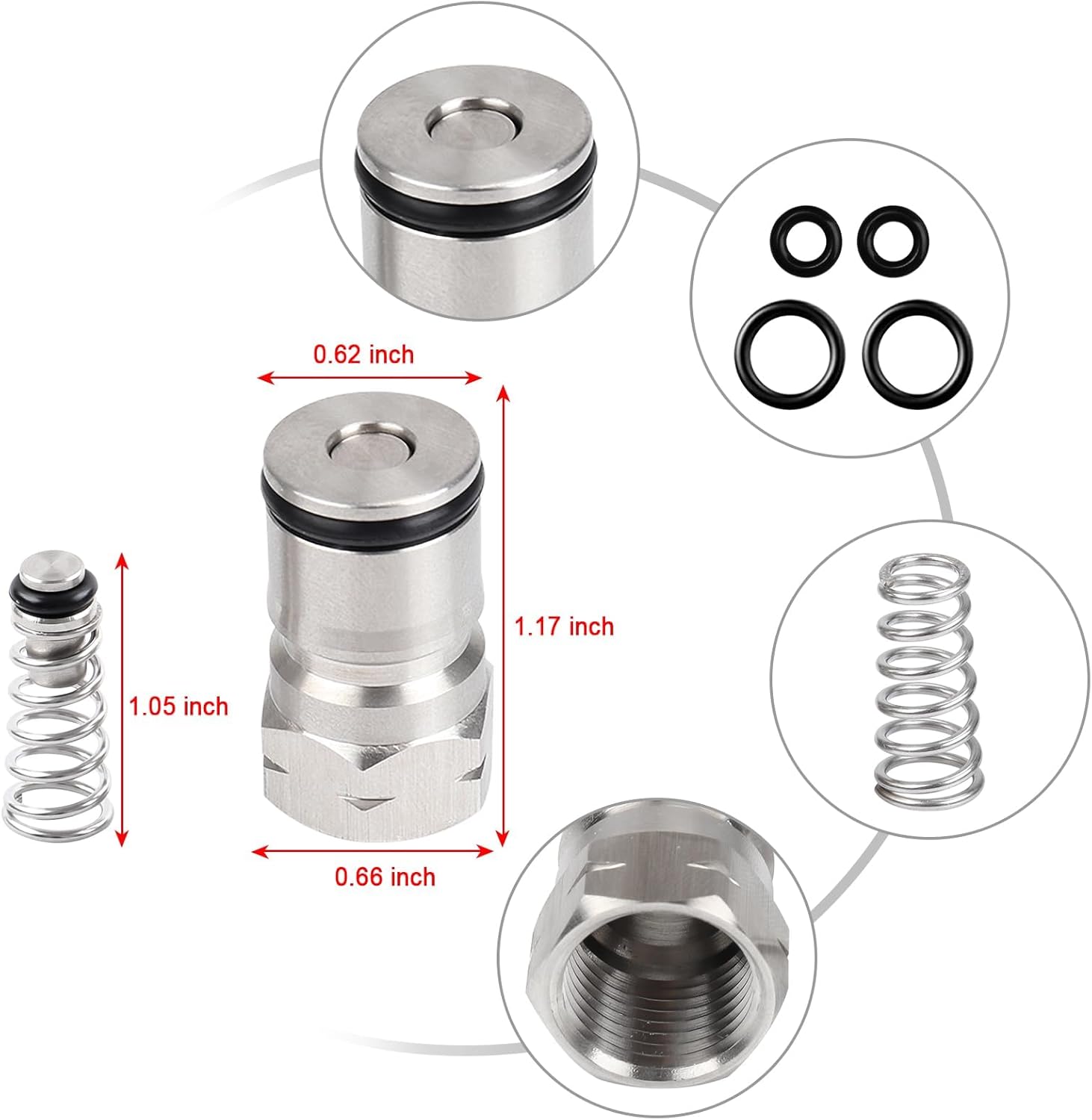 2 Packs Ball Lock Keg Posts for Cornelius Keg Stainless Corny Keg Post 19/32-18 Female Thread Gas Post Keg Liquid Post Replacement O-Rings Ball Lock Keg Fittings (Post & Poppet &Spring) - Image 4