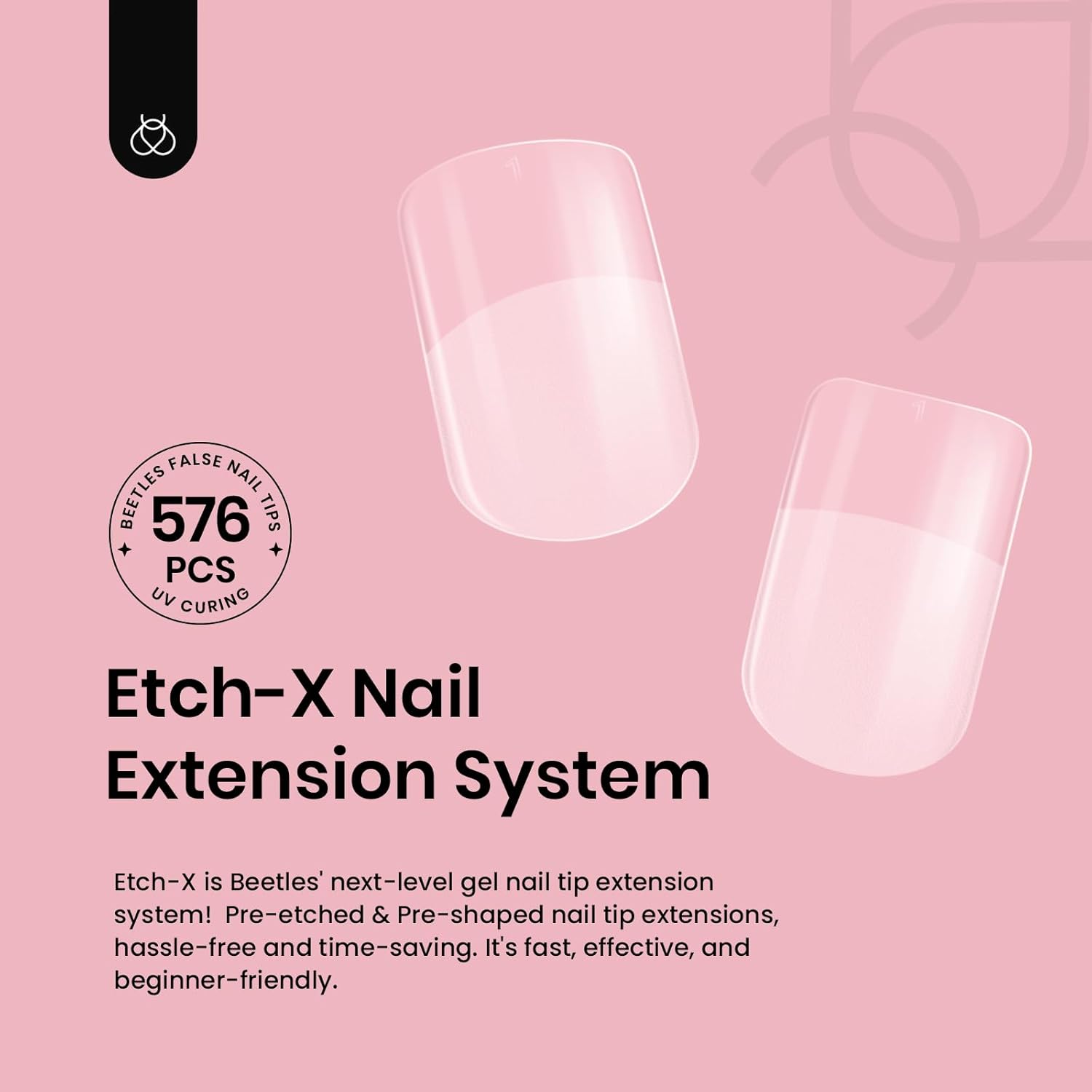 Beetles Short Square Nail Tips: 576PCS 12 Sizes XS Short Square Half Matte Clear False Acrylic Press on Nails Tips Pre-shape Full Cover Nail Tips Nail Extension DIY - Image 2