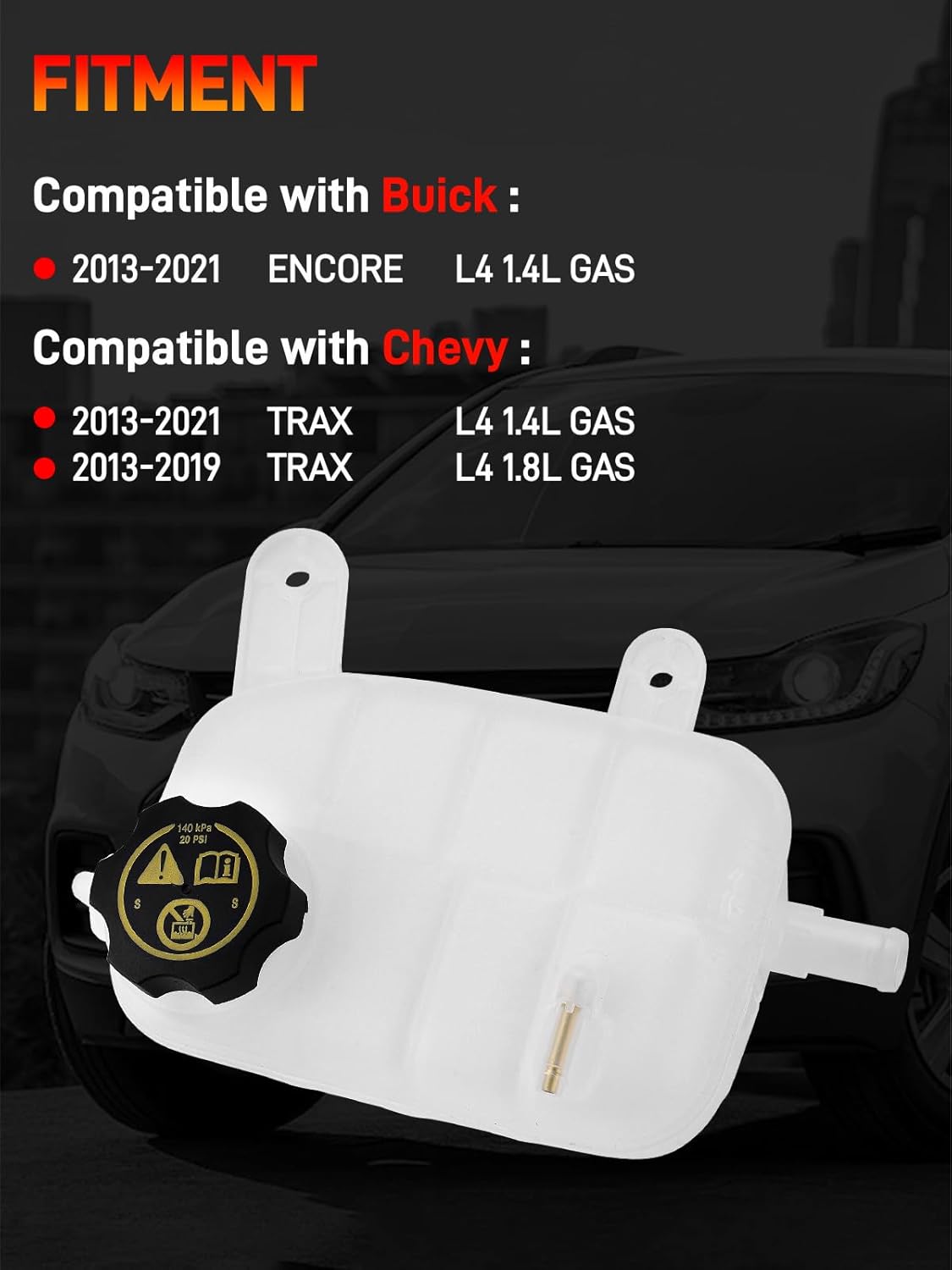 603-955 Engine Coolant Reservoir Tank with Cap, Radiator Overflow Tank Compatible with Buick Encore 1.4L, Chevy Trax 1.4L 1.8L Replaces# 95269001, 95201979 - Image 2