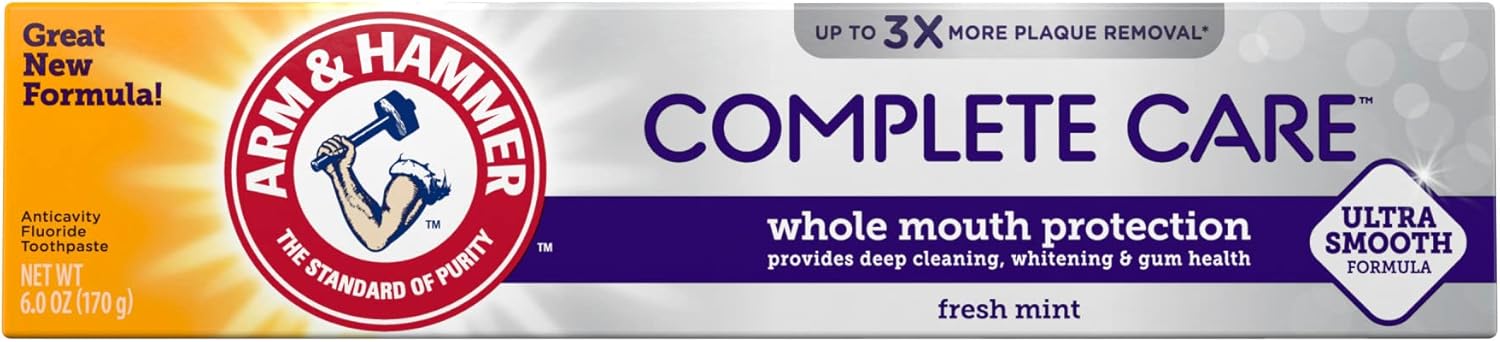 ARM & HAMMER Complete Care Toothpaste, Teeth Whitening Toothpaste, Fluoride, Whole Mouth Protection, Fresh Mint Flavor, 6.0 oz (Pack of 1)