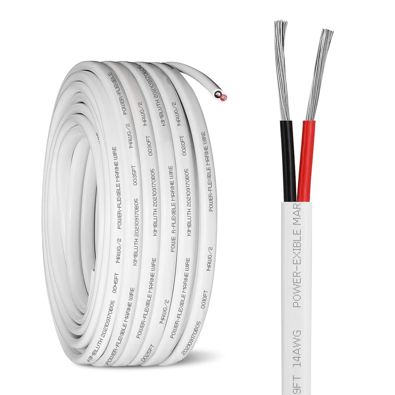 14 Gauge Duplex Marine Wire Tinned Copper Boat Cable, 100ft 14 AWG Standard USA OFC Oxygen Free Copper Wire for Automotive Boat Speakers Solar Outdoors