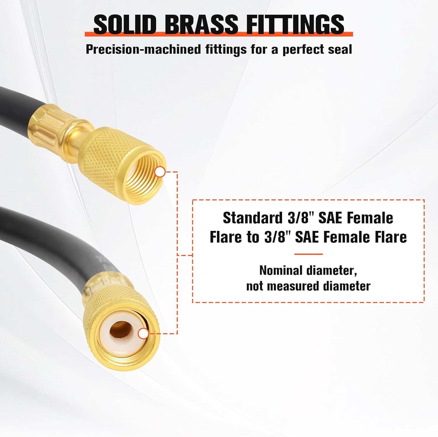 3/8" HVAC Vacuum Pump Hose 5FT, 3/8" x 3/8" SAE Fittings, 600 PSI Working Pressure 3000 PSI Burst, 15660 Flexible Rubber AC Charging Hose for R134A R410A R22 Refrigerant Systems - Image 2