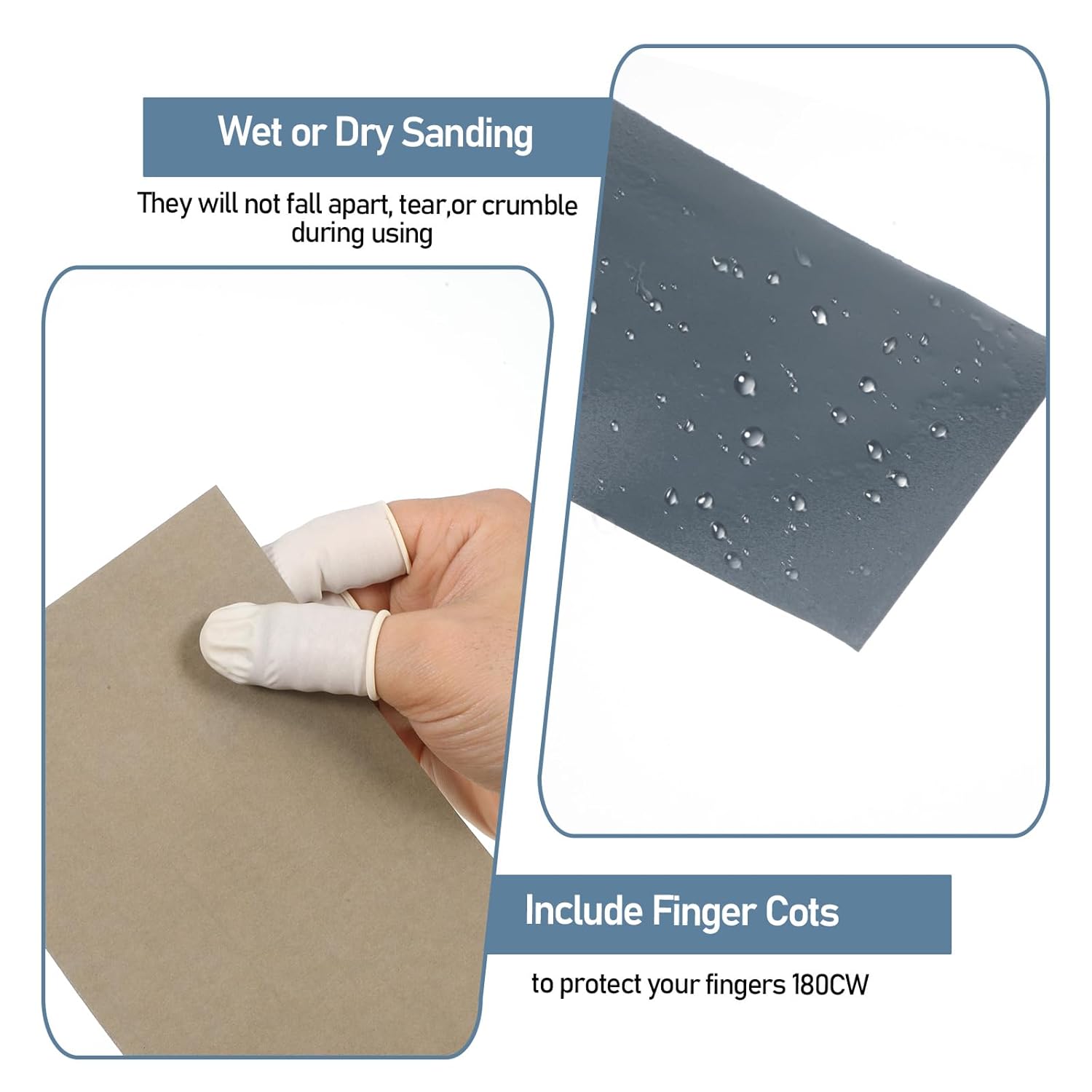 Extra Fine Sand Paper, Sandpaper Assortment, 100 to 20000 Assorted Grit Sanding Paper, Wet Dry Sandpaper, 22 PCS San-Paper Sheets with 5 Finger Cots, Sand-Paper for Wood, Car, Metal, (9 x 3.5 Inch) - Image 4