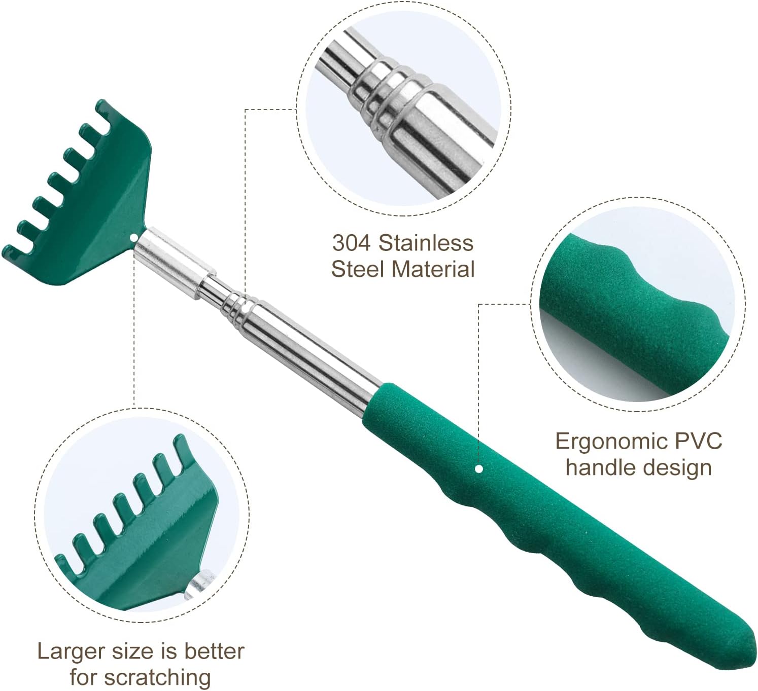 YIMICOO 3 Pack Extendable Back Scratcher, Stainless Steel Portable Telescoping Back Scratchers for Adults Men Women, with Rubber Handles - Image 2