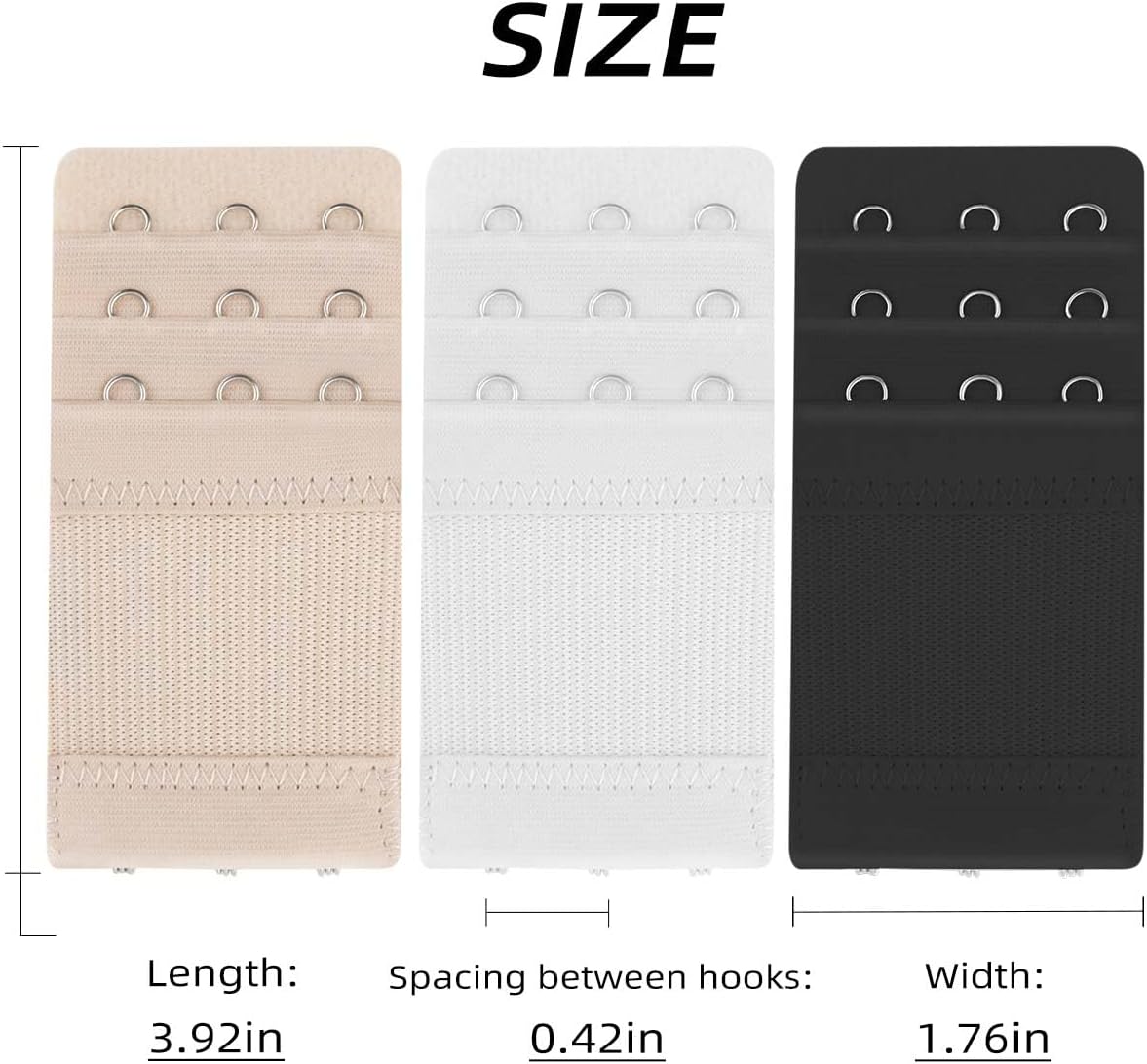 6 Pieces Bra Extenders 3 Hooks 3 Hook Women's Elastic Bra Extender Stretchy Bra Extension Strap Soft & Comfortable 3 Rows Bra Band Extender for Women Black White Skin Color Bra Extensions (3 Colors) - Image 6