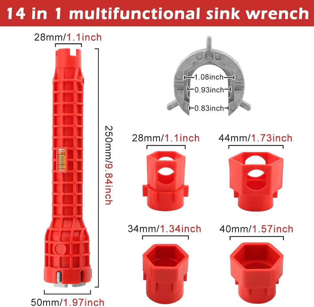 NINEFOX 14-in-1 Multi-functional Wrench Faucet & Sink Installer Plumbing Wrench (Red) - Image 2
