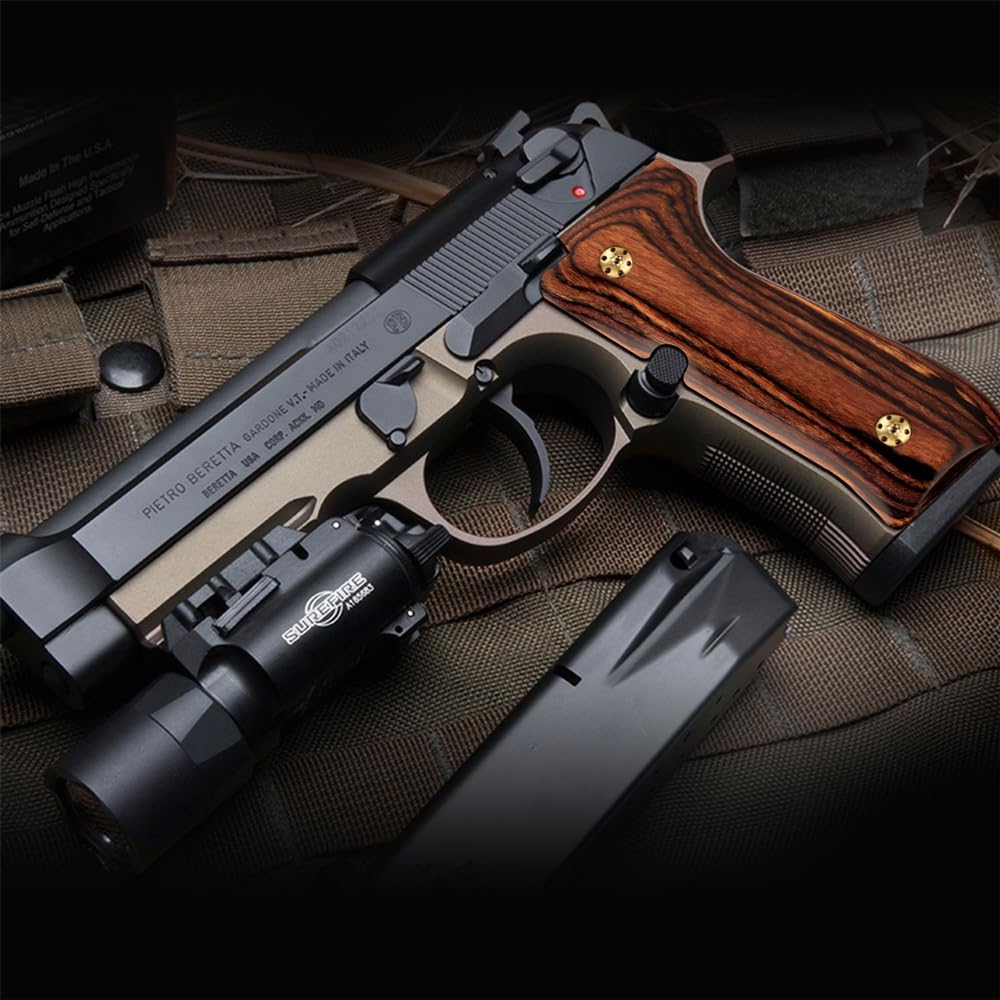 Cool Hand Grips for Beretta 92 FS, 92/96 Full Size, m9, 92a1, 92 INOX, High Polished Wood, Gold Screws Included, 1/4'' Thin - Image 2