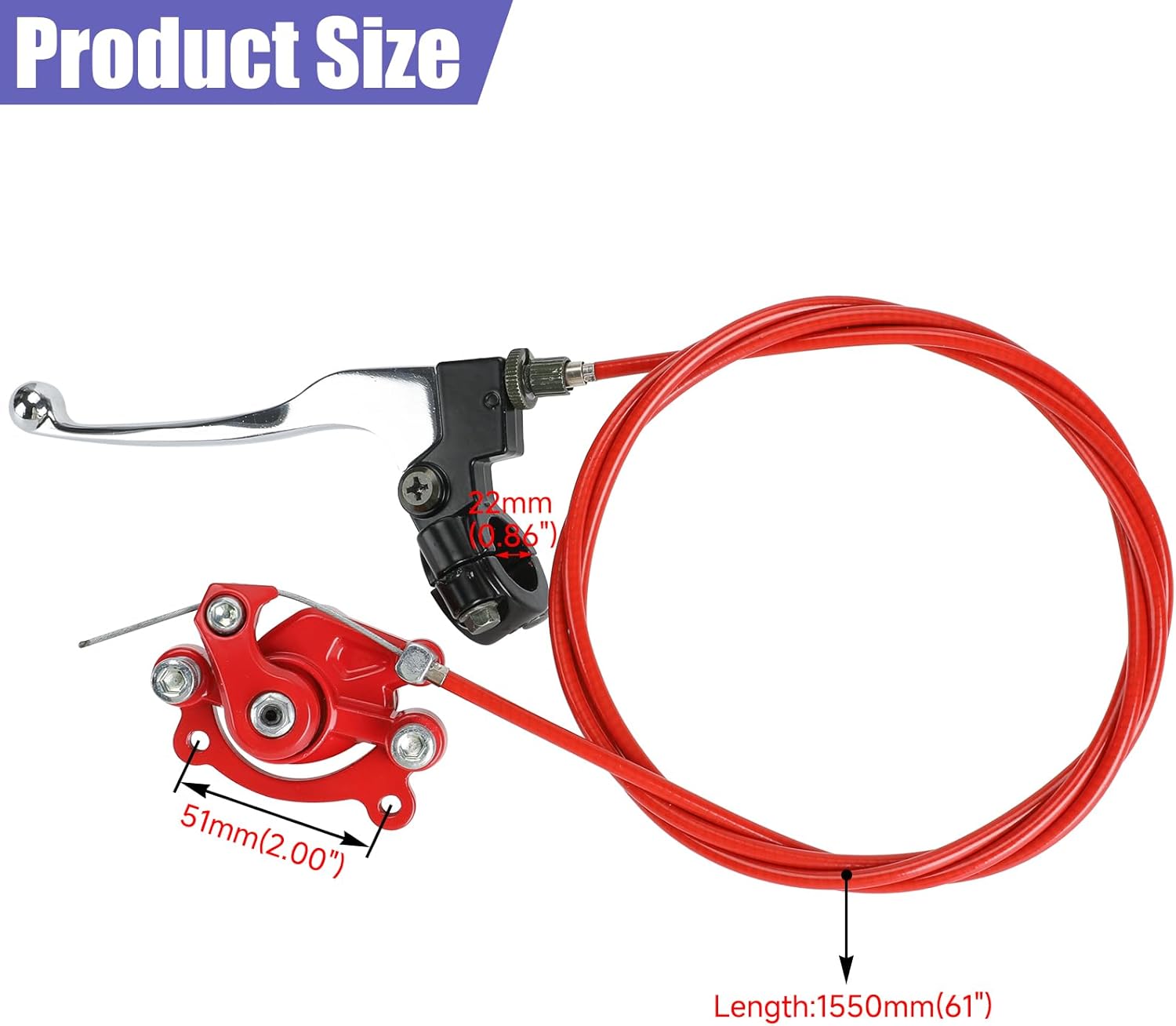 Mini Bike Brake Lever Kit + Mini Bike Brake Caliper Replacement for Coleman CT100U CC100X Baja DB30 Motovox MBX10 MBX11 MMB80 MMB105 79cc 97cc 100cc Powersports Parts 61" Brake Cable - Image 7