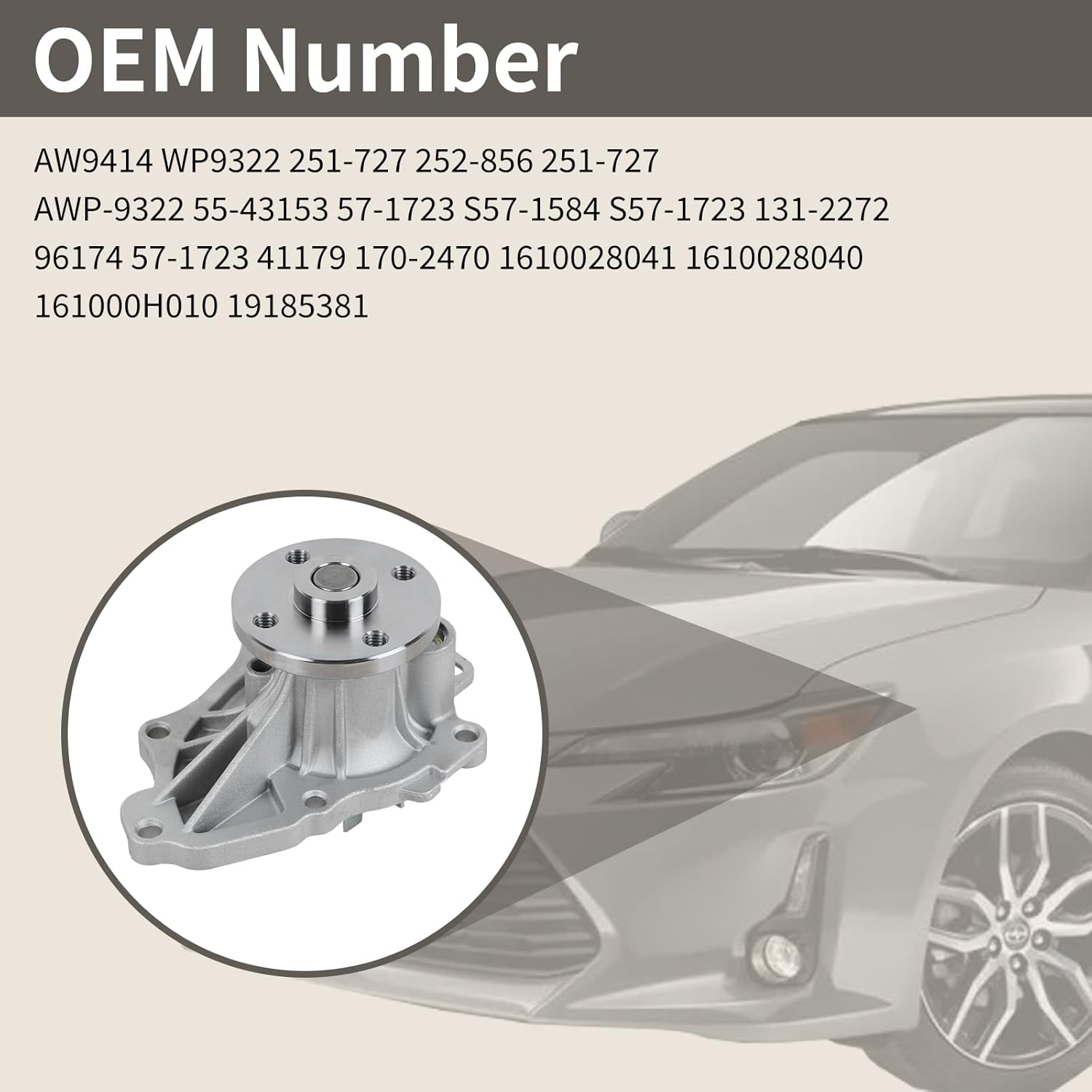 AW9414 Engine Water Pump Kit Fit for Toyota Corolla Camry Highlander Matrix RAV4 Solara, Lexus HS250H, Scion tC, Pontiac Vibe 2.0L 2.4L L4 Engine - Image 4