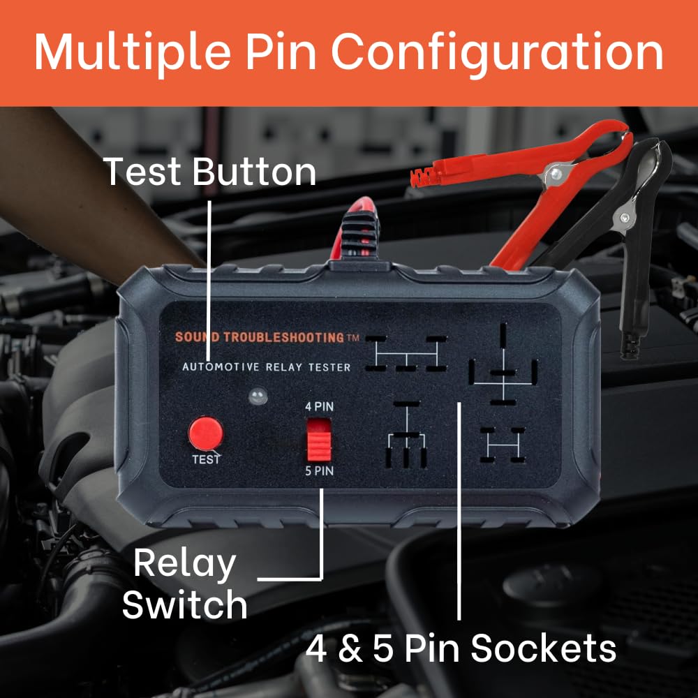 Automotive Relay Tester - 4 & 5 Pin 12V Auto Diagnostic Tool, Small Handheld DIY Car Tester with Battery Clips, Relay Testing Kit, Electrical Systems Tool | Patented - Image 2