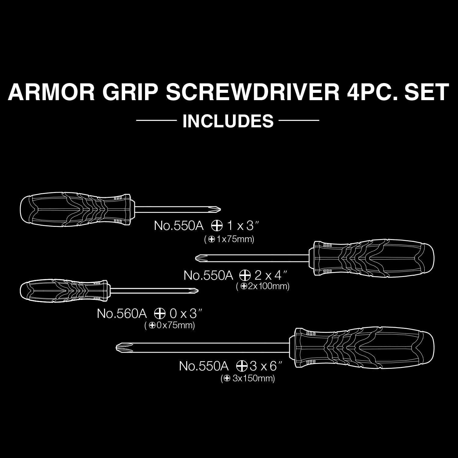 VESSEL - ARMOR GRIP™ Screwdriver Cross Point 4PC. Set (JISDRIVE) No.550APH4PBU - Image 5