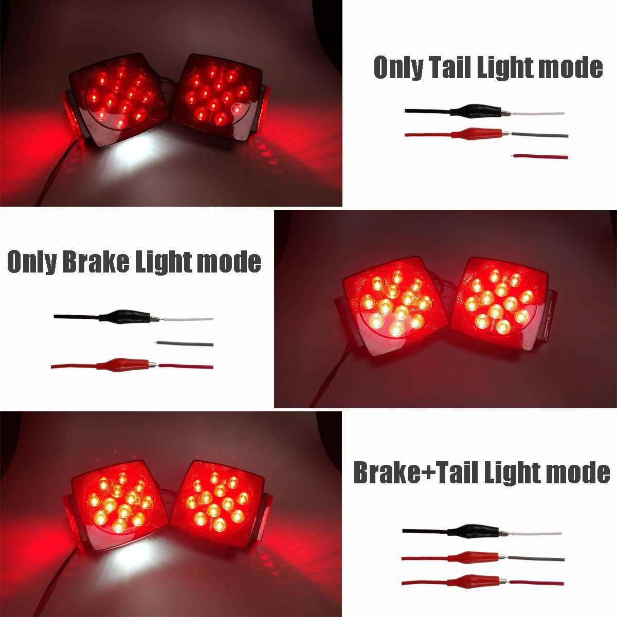 iBrightstar IP68 Waterproof Square Trailer Lights kit, Red Brake Stop Tail Running License LED Light Lamp for 12V Camper Truck RV Boat Snowmobile Marine Under 80", DOT Compliant - Image 5