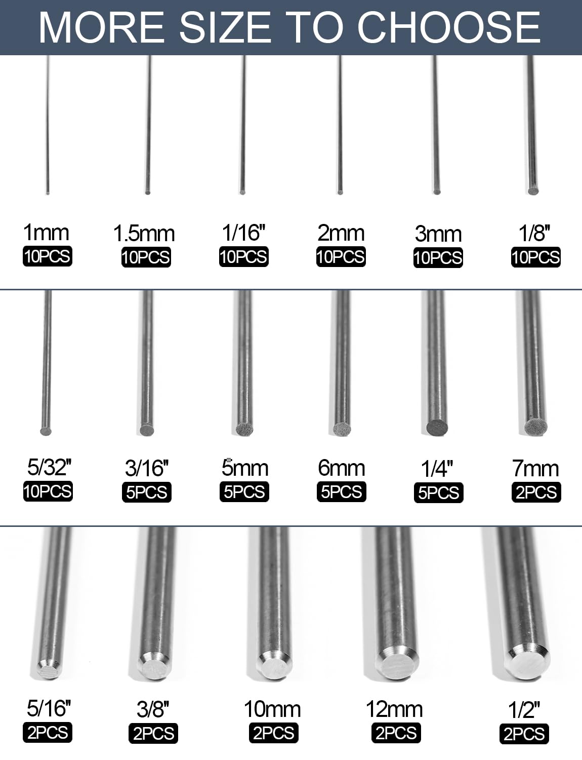 2 PCS 7mm 304 Stainless Steel Rods SS rods, Solid Metal Round Rods for DIY Crafts Industrial Use, Metalworking 305 mm/ 12 inch Length (2, 7mm) - Image 6
