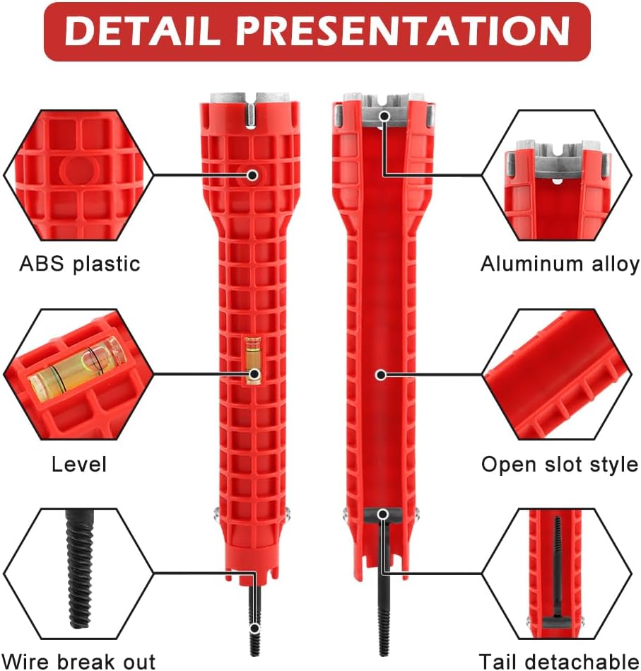 NINEFOX 14-in-1 Multi-functional Wrench Faucet & Sink Installer Plumbing Wrench (Red) - Image 3