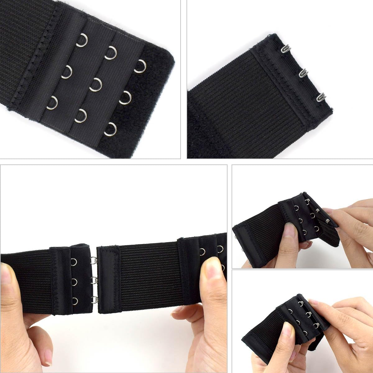 6 Pieces Bra Extenders 3 Hooks 3 Hook Women's Elastic Bra Extender Stretchy Bra Extension Strap Soft & Comfortable 3 Rows Bra Band Extender for Women Black White Skin Color Bra Extensions (3 Colors) - Image 5