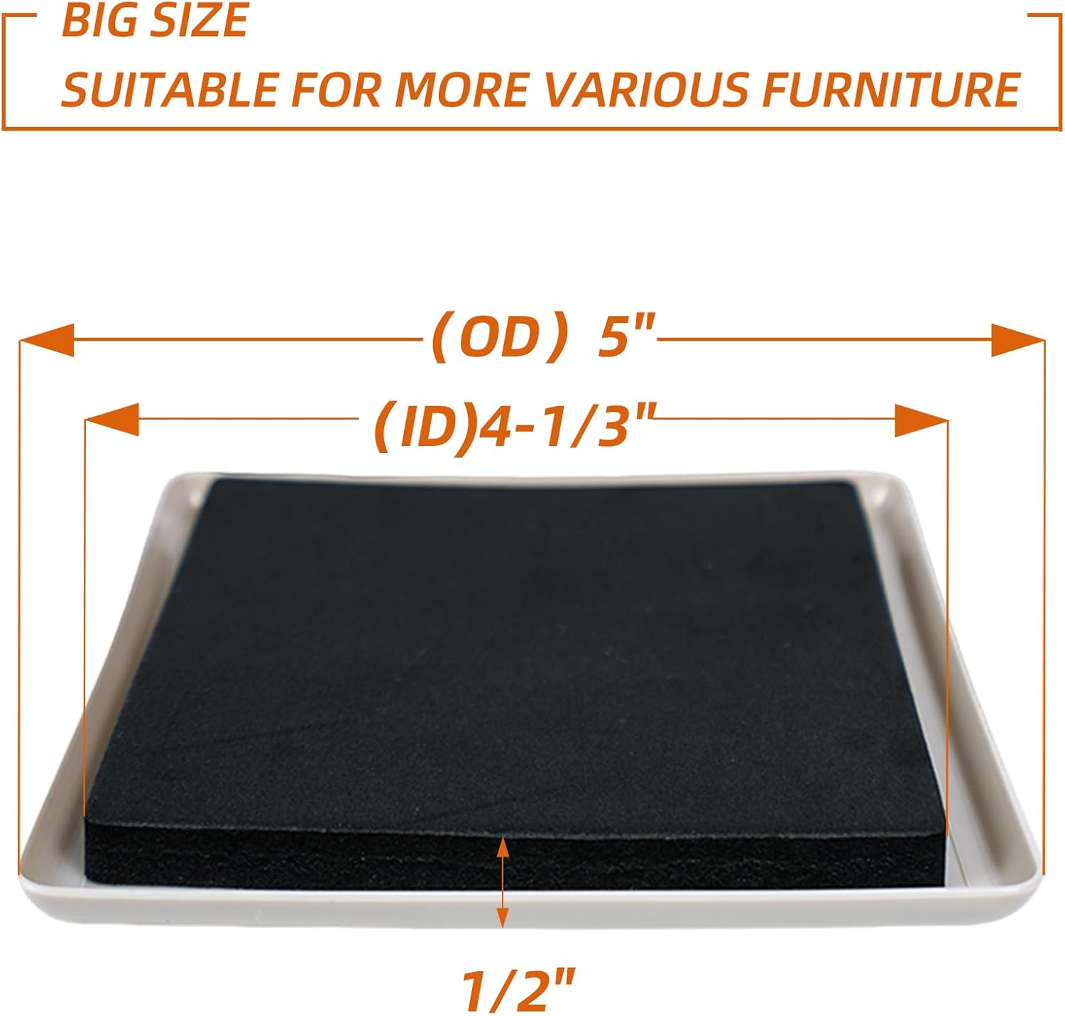 4 PCS Furniture Sliders for Carpet, 5 Inch Reusable Furniture Movers Sliders Heavy Duty Slider on Furniture Square Furniture Moving Pads Move Your Furniture Easily and Safely - Image 2