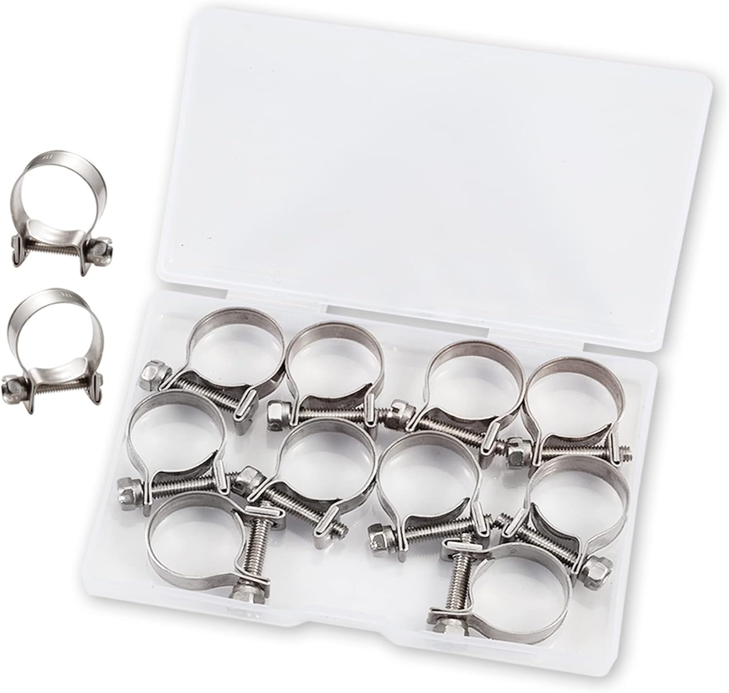 10pcs Stainless Steel Mini Fuel Line Pipe Hose Clamp Clip 18-20mm Fuel Injection Line Style Hose Clamp Adjustable Pipe Hose Clip Tube Clamps For Diesel Petrol Pipe (23/32" - 3/4"Dia)