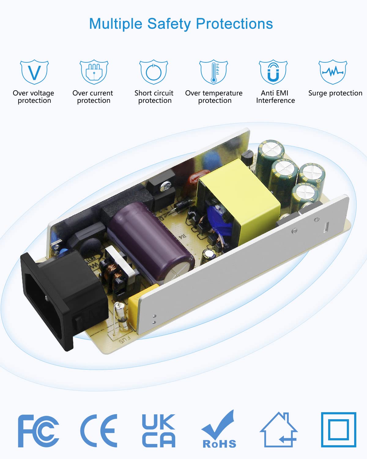 ALITOVE DC 12V 5A Power Supply Adapter Converter Transformer 60W AC 100-240V Input with 5.5x2.5mm DC Output Jack for 5050 3528 LED Strip Module Light - Image 4