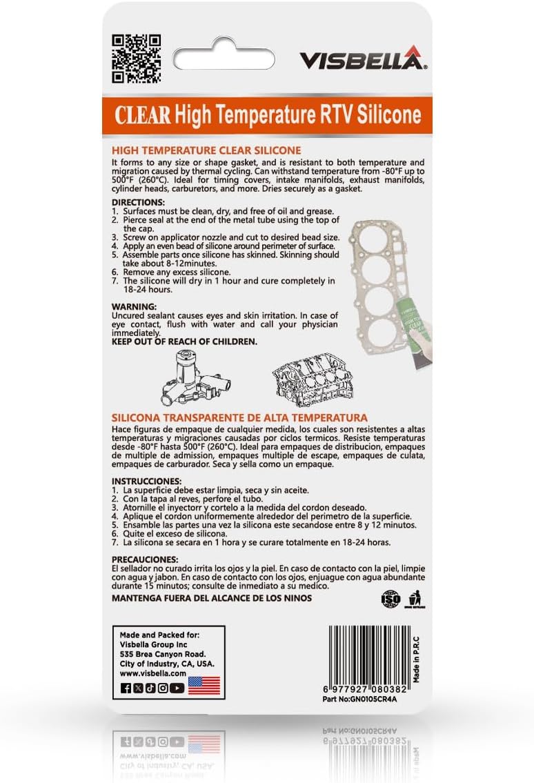 Visbella High Temperature RTV Silicone Gasket Maker, Sealed Oil Resistant Waterproof Quick Dry Liquid for Bonding Internal Combustion, Steam Turbines, Automotive Engine Parts 3.7OZ (Clear) - Image 2