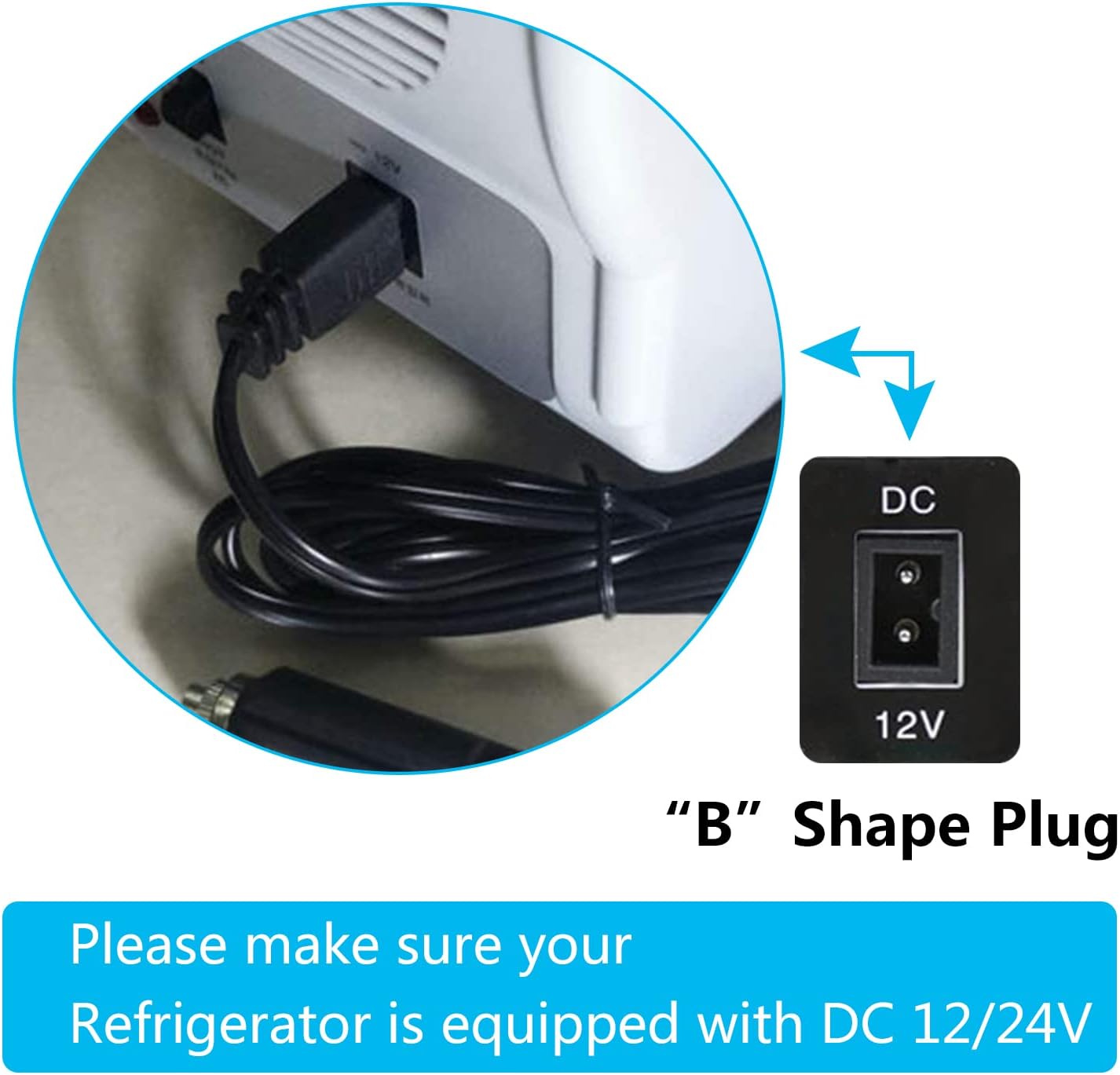 12V Car Cooler Plug Power Cable,Mini Fridge Cool Replacement Power Extension Cable,Car Cooler 2 Pin Lead Wire Plug (1.8M) - Image 4