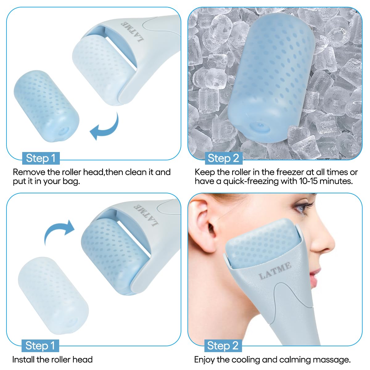 LATME Ice Roller for Face Eyes,Womens Gifts,Face Massager Roller Puffiness Migraine Pain Relief and Minor Injury (Smoggy Blue) - Image 5