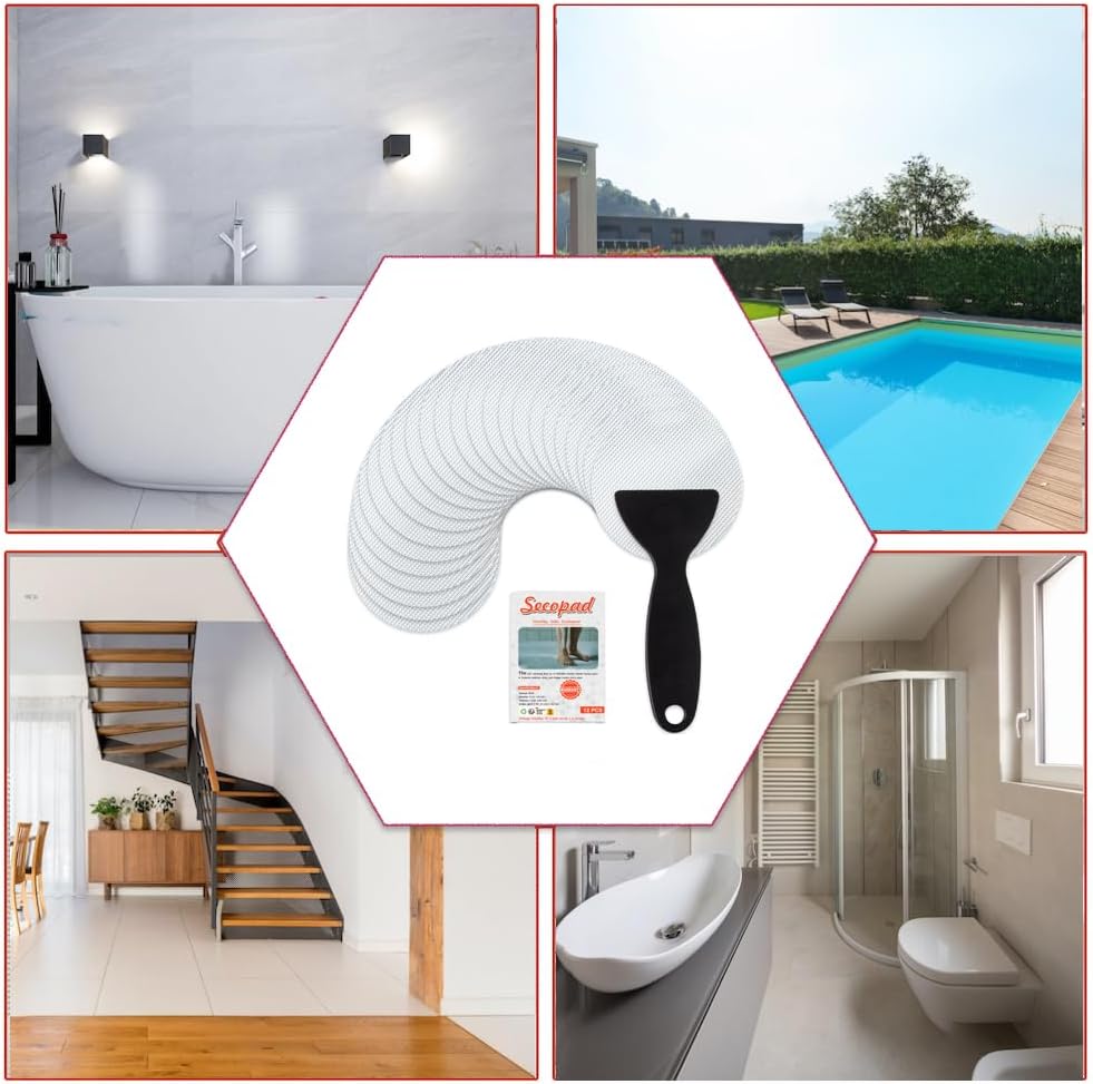 Secopad Original Bathtub Non-Slip Stickers for Tub & Shower Floor, Strong Anti-Slip Shower Stickers with Scraper Ideal for Families with Kids, Adults & Seniors, 12 PCS (Clear) - Image 6