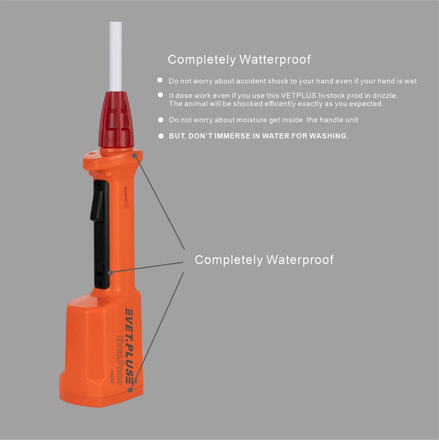 Rechargeable Waterproof Cattle Prod for Cows Hogs Sheep Large Dogs Electric Livestock Prod with 23" Length Flexible Shaft, Total Length 33.5 inch - Image 4