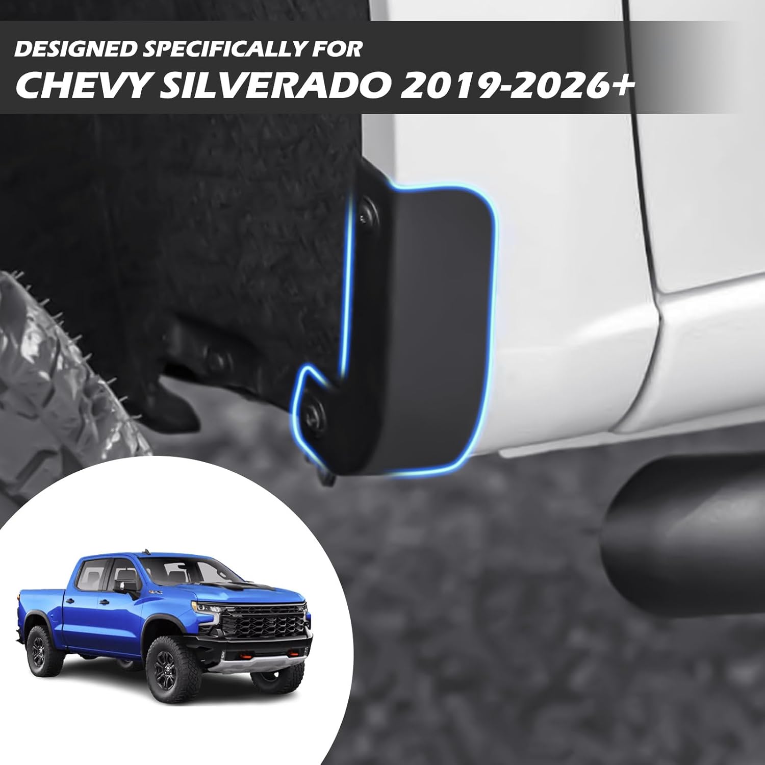 Mud Flap Delete Fit for Chevy Silverado 2019-2026,Mud Guards Mudflaps Delete Compatible with Chevrolet Silverado 1500 Accessories 2019-2026 - Image 2