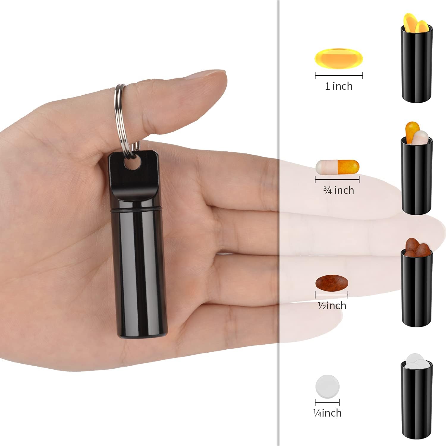 Small Pocket Pill Box Keychain, Aluminium Alloy Portable Mini Pill Organizer Case Container for Purse, Waterproof Metal Pill Holder Medicine Bottle for Outdoor Camping Travel (Grey) - Image 2