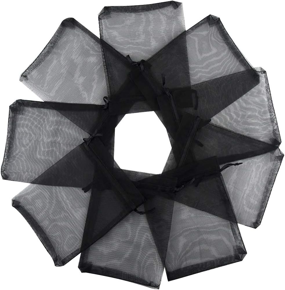 Tojwi 50pcs Organza Bags 3.54''x4.33''(9x11cm) Satin Drawstring Organza Pouch Wedding Party Favor Gift Bag Jewelry Watch Bags -Black - Image 5