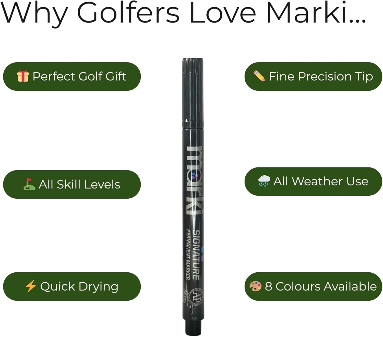Marki Permanent Golf Ball Marker Pen – Fine Tip, Wear & Water Resistant Ink | Designed for Golf | Available in 8 Bold Colours | Single Pen - Image 8