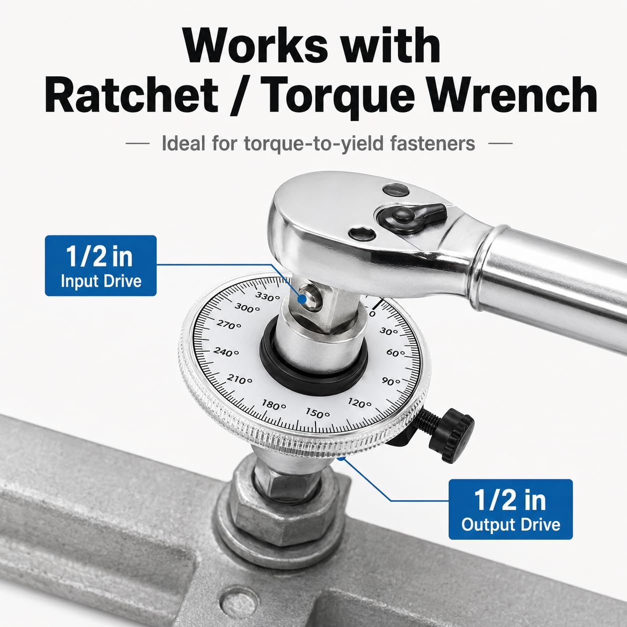 Torque Angle Gauge, 1/2" Drive Mechanical Torque Wrench Adapter with Zero Return & Dual Adjustable Arm, 360° Scale, Heavy Duty Tool for Auto, Trucks & Heavy Equipment Repair - Image 4